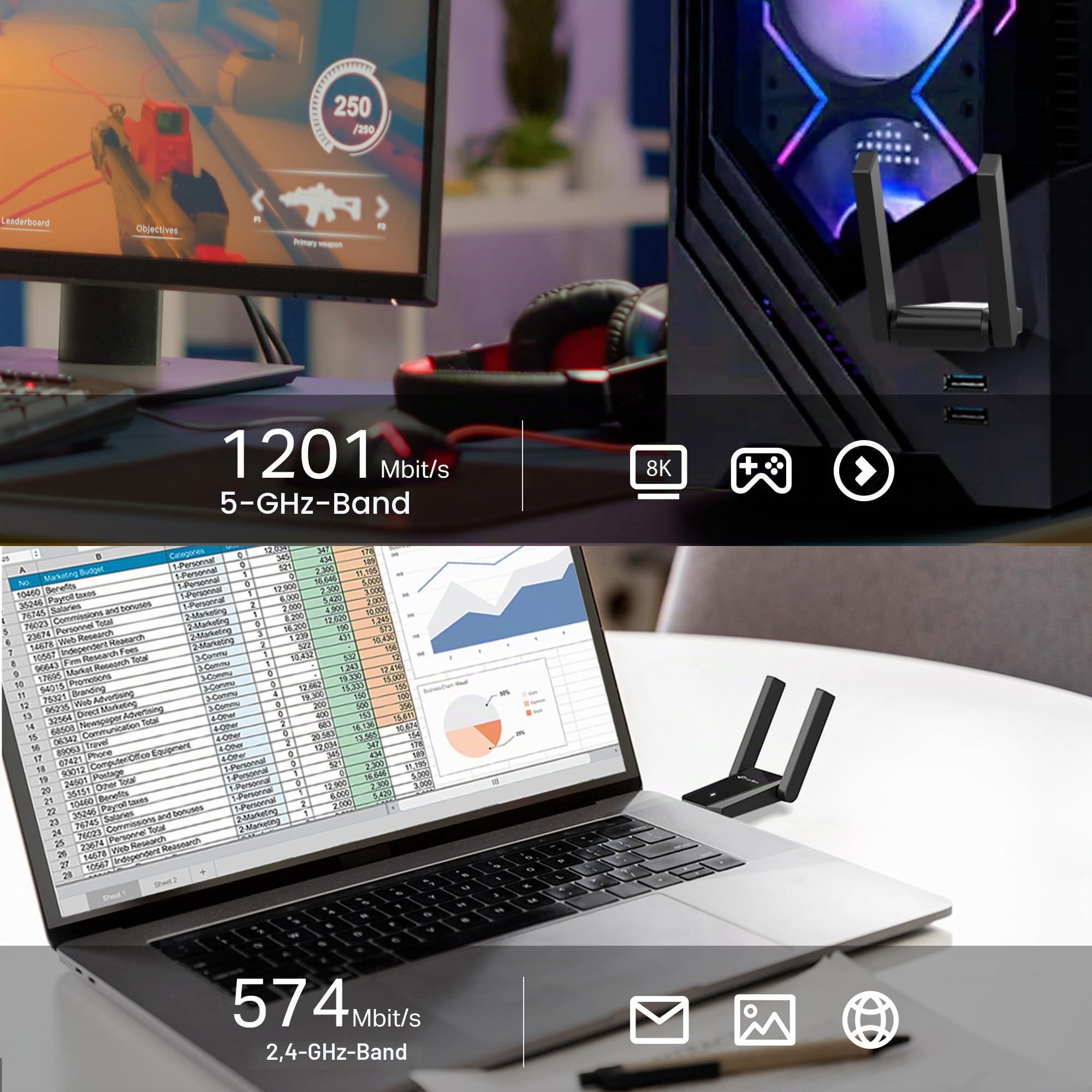 TP-Link Archer TX30U Plus Wi-Fi 6 WLAN Stick Für PC, AX1800 Dual Band Adapter, USB 3.0, MU-MIMO, 2- Hochleistungsantennen, WPA3, Kompatibel mit Windows 11-10