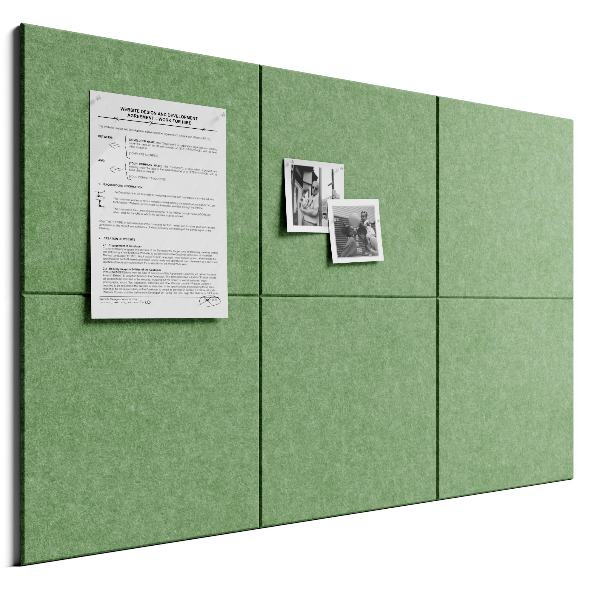 Bumusty Large Cork Board Alternative36 x24 Felt Bulletin Board Tiles, with 30 Pushpins, 40 Adhesive Tabs, 6Pack Slat Wall Paneling, Cork Boards for Office Push Pin Board Felt Board-Forest Green — image 1