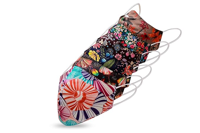 FLOREZZA Fashion Printed Cotton Cloth Face Mask - Adjustable Washable Reusable Cotton Masks for Adult - Fashion Mask - Anti Pollution Mask - Washable Reusable(PACK OF - 6)