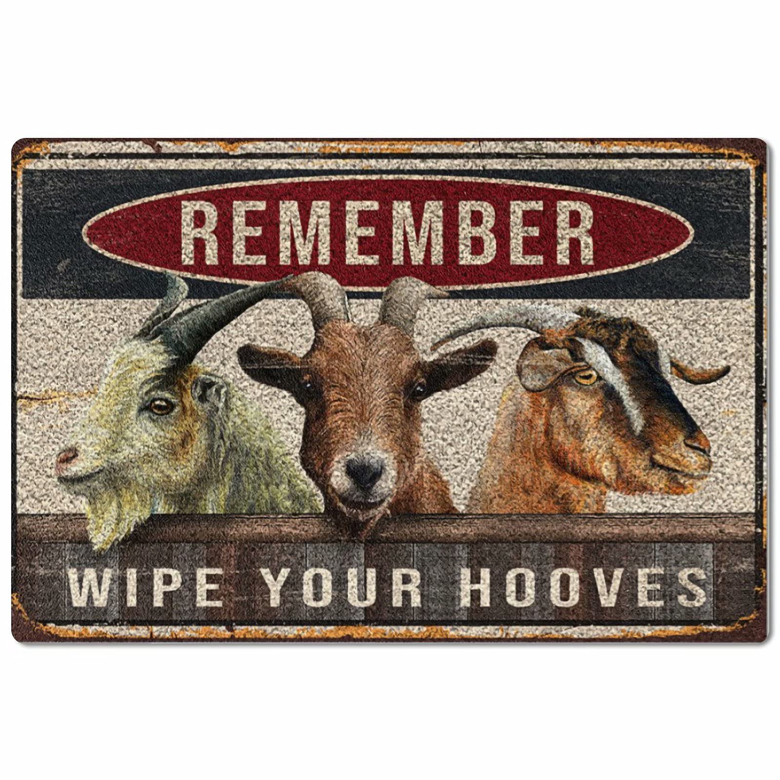 Lawenp Goat Retro Style Metal Tin Sign,Remember Wipe Your Hooves,Metal Wall Panel Retro Art Decoration for Farm Home Club Cabin Garage Bar Cafe 12x16 Inch
