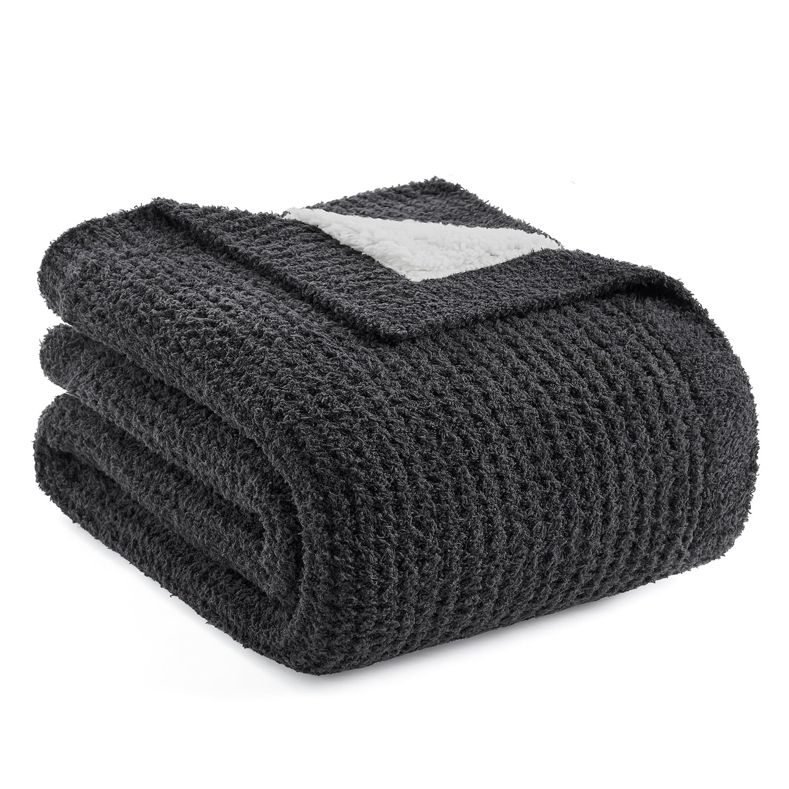 Snuggle SacSherpa Fleece Throw Blanket for Couch 50" x 60", Warm Thick Charcoal Grey Blankets for Winter, Soft Fuzzy Plush Throw Blanket for Chair, Sofa for Winter