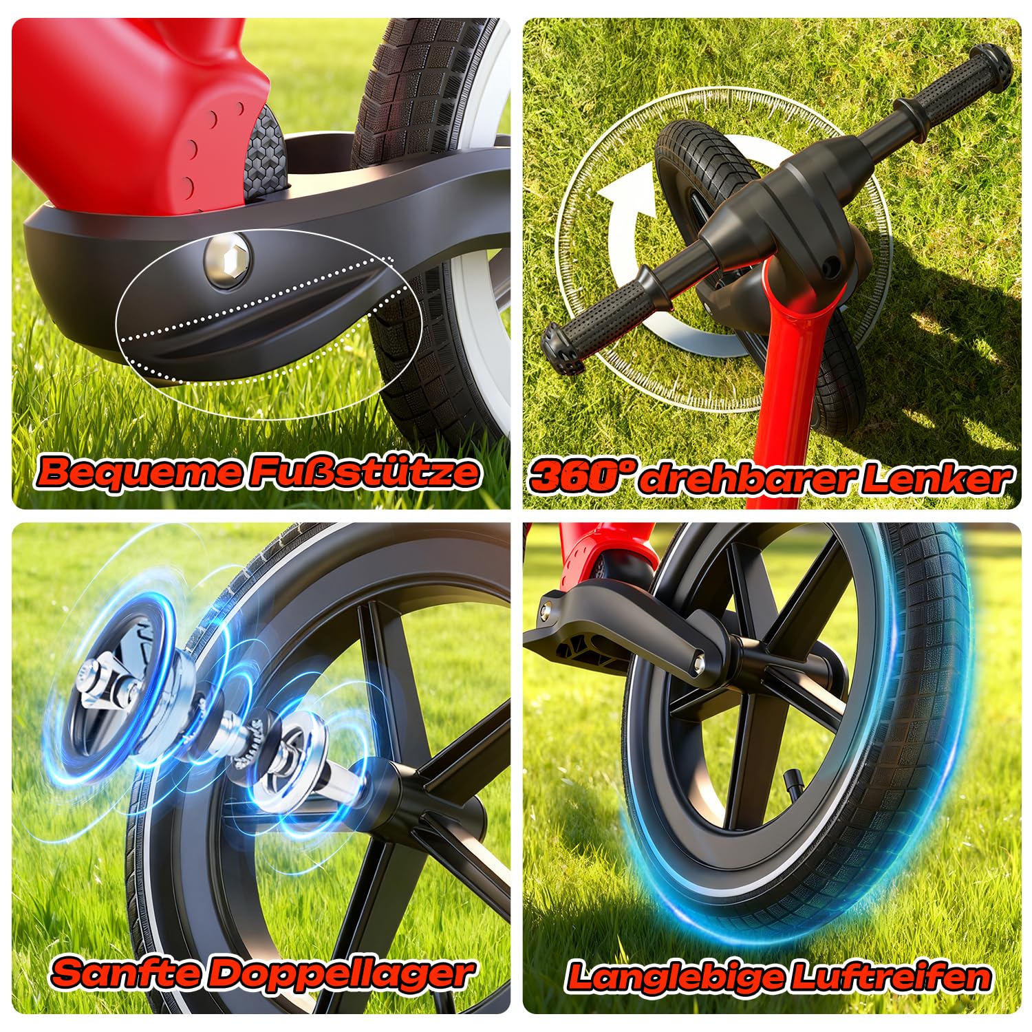 Skirfy Bicicleta infantil a partir de 2 años, juguete infantil para niños de 2 a 6 años, neumáticos de 14 pulgadas, asiento ajustable, marco ligero sin pedales, bicicleta de regalo para niños y niñas.