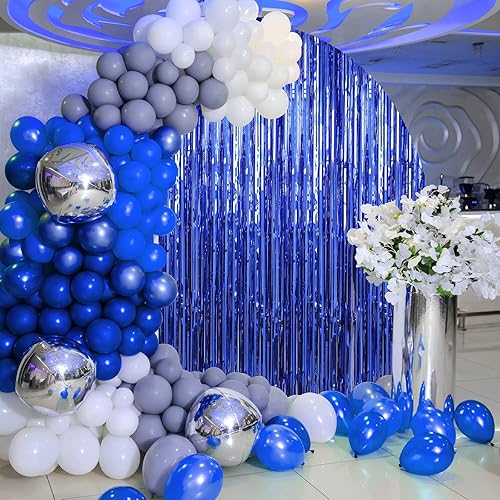 Miniatura 4 de Crosize Paquete de 4 cortinas de flecos de papel de aluminio azul oscuro de 3.3 x 8.2 pies, decoración de fiesta, cortina de oropel azul para