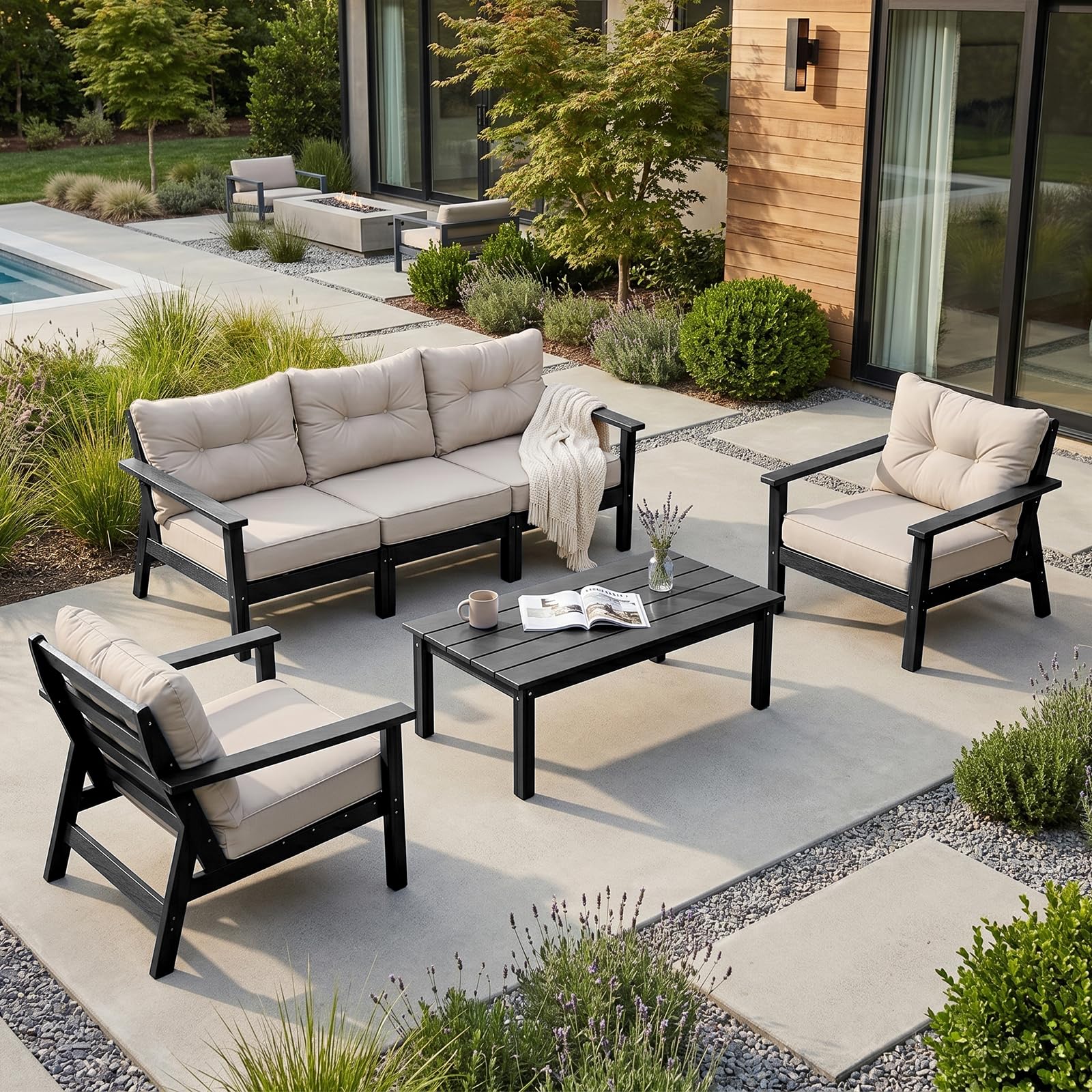 HDPE Patio Conversation Set 5 Seats, Outdoor Furniture Set, Patio Sofa Set