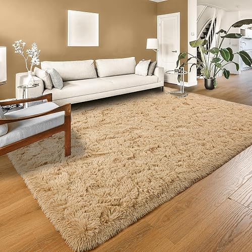Miniatura 7 de YJ.GWL Alfombras de área de 8 x 10 pies para sala de estar, ultra suaves y esponjosas, alfombra de dormitorio beige, alfombra grande antideslizante
