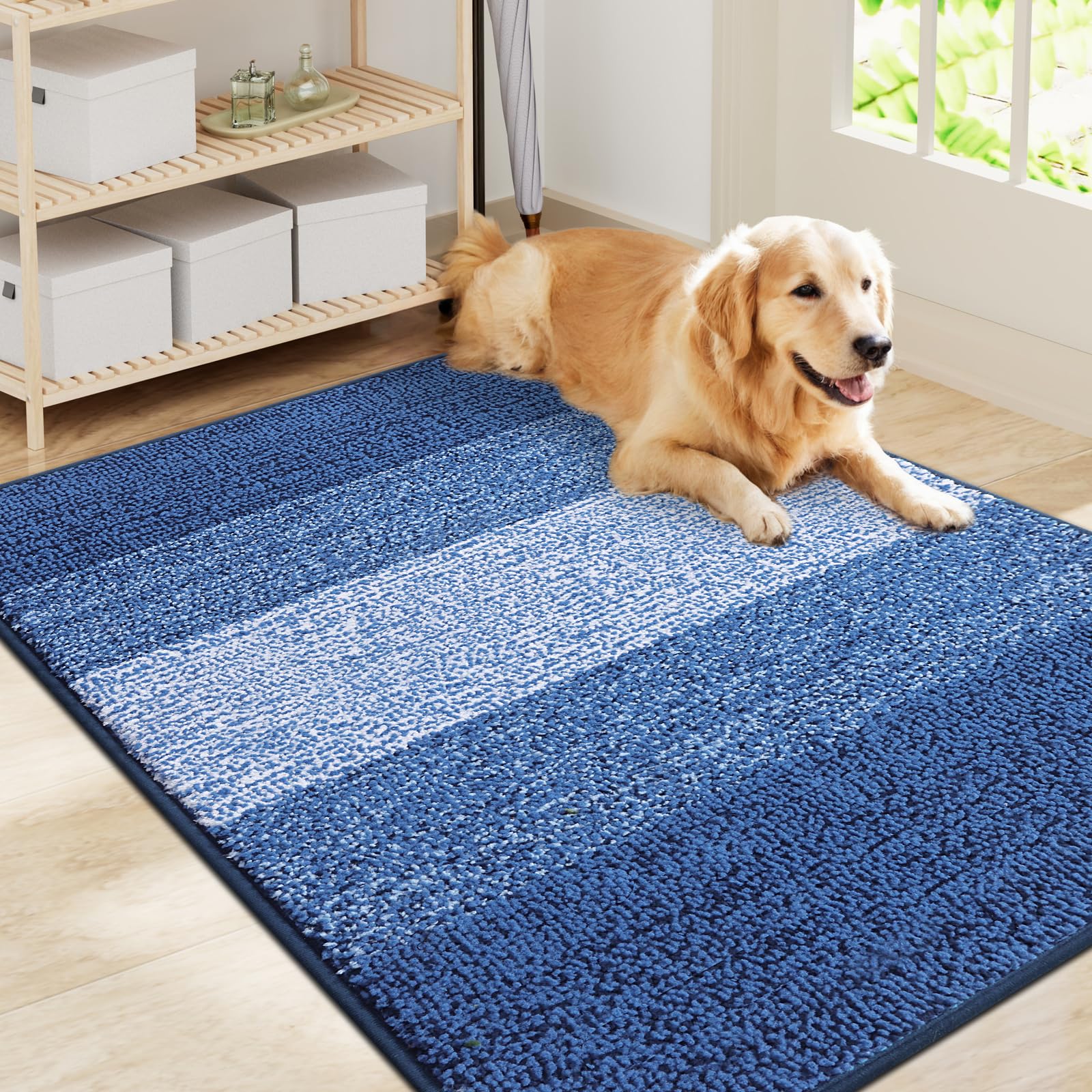 Smiry Dog Door Mat for Muddy Paws, Absorbs Moisture and Dirt, Low-Profile Entryway Mat with Non-Slip Backing, Entry Indoor Outdoor Doormat for Inside