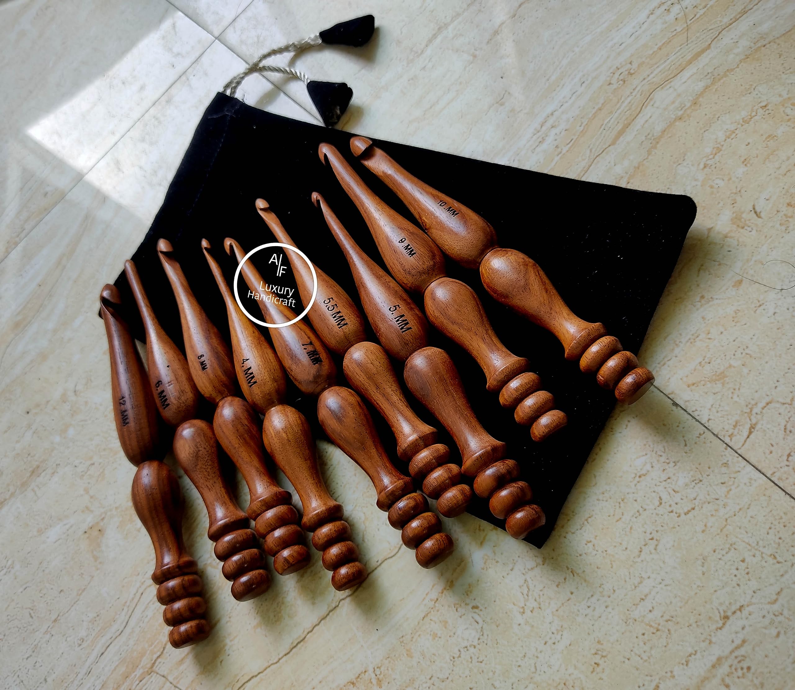 Crochet Needle Hooks Set of 9 Sizes, 4mm to 12mm Ergonomic Unique Design Comfortable Handcrafted Knitting Needles Weave Yarn Craft by A.F. Luxury Handicraft