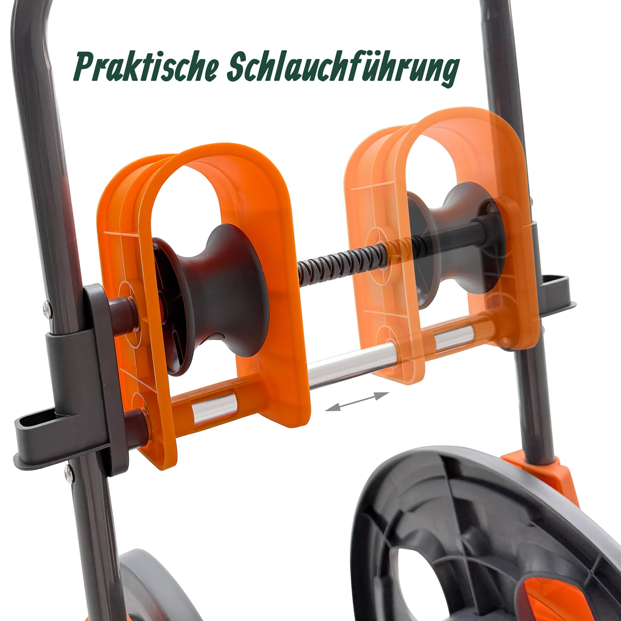 Relaxdays Schlauchwagen, 60 m, Klickkupplung, Schlauchführung, 2 Räder, Kunststoff, Stahl, Schlauchtrommel, grau/orange