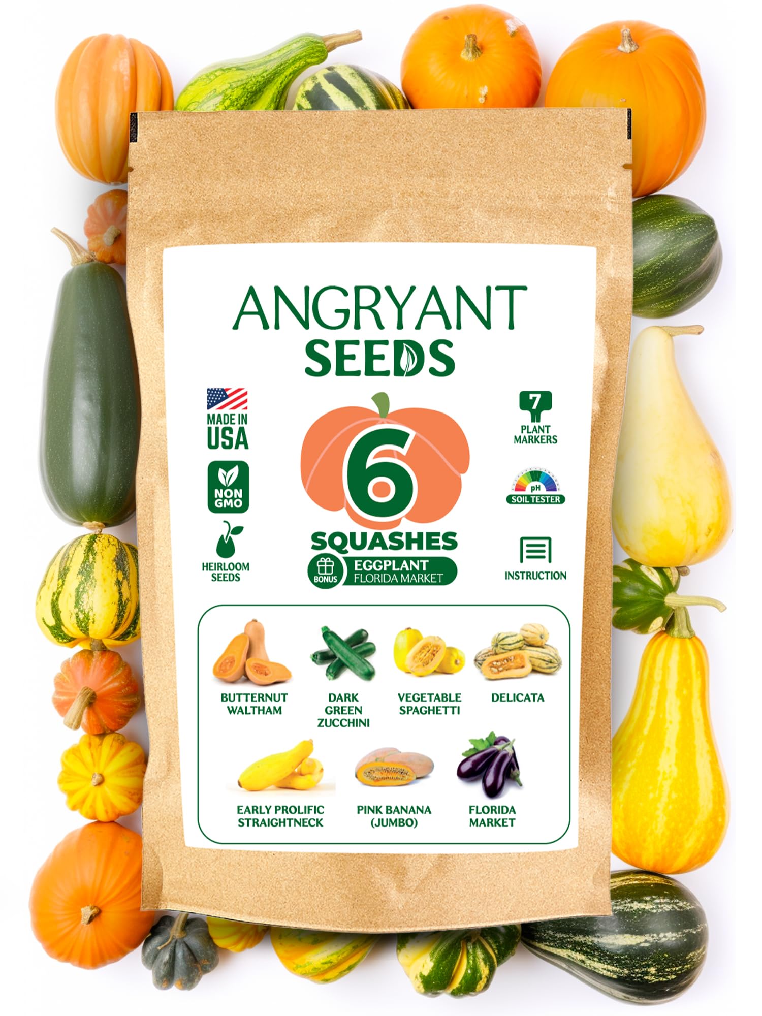6 Squash Seeds for Planting - Non GMO, Heirloom Seeds - Individual Packets - Easy to Grow Variety Pack - Suitable for Indoors, Outdoors and Hydroponic - Summer, Winter Squash, Zucchini Seeds and More