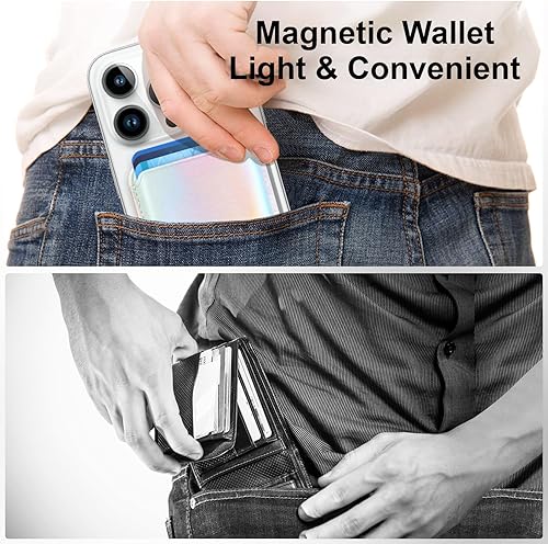 Miniatura 41 de Más fuerte magnético RFID cuero Mag seguro titular de la tarjeta para iPhone 15 Series, verde claro