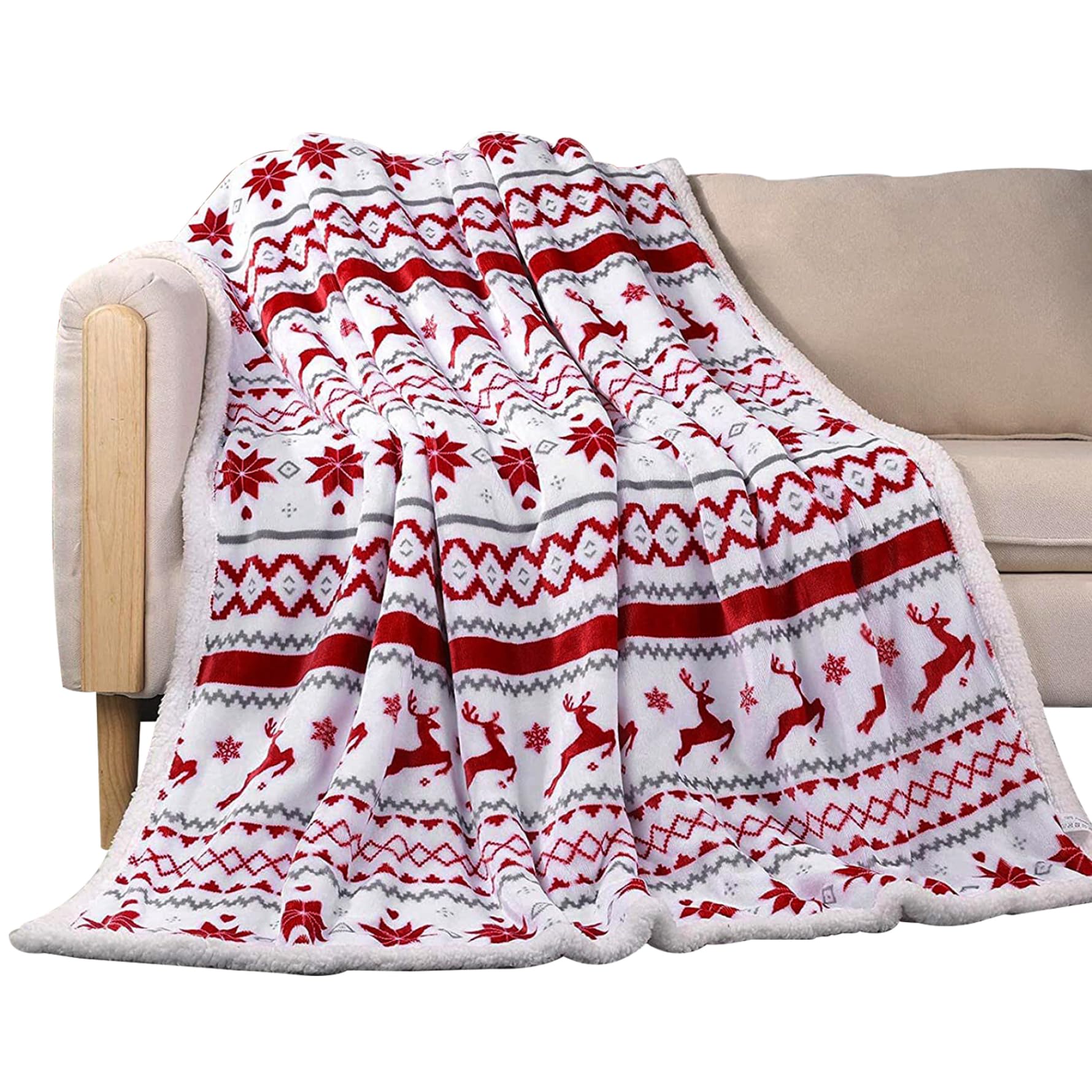 Couverture polaire de Noël literie peluche douce flocon de neige renne 160x200