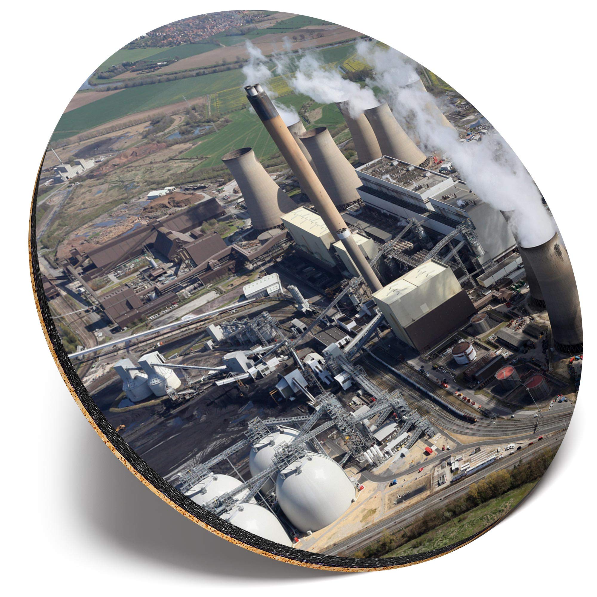 Destination Vinyl Ltd Multicolor Round Single Coaster - Drax Power Station Yorkshire |Glossy Quality Coasters | Tabletop Protection For Any Table Type #44904
