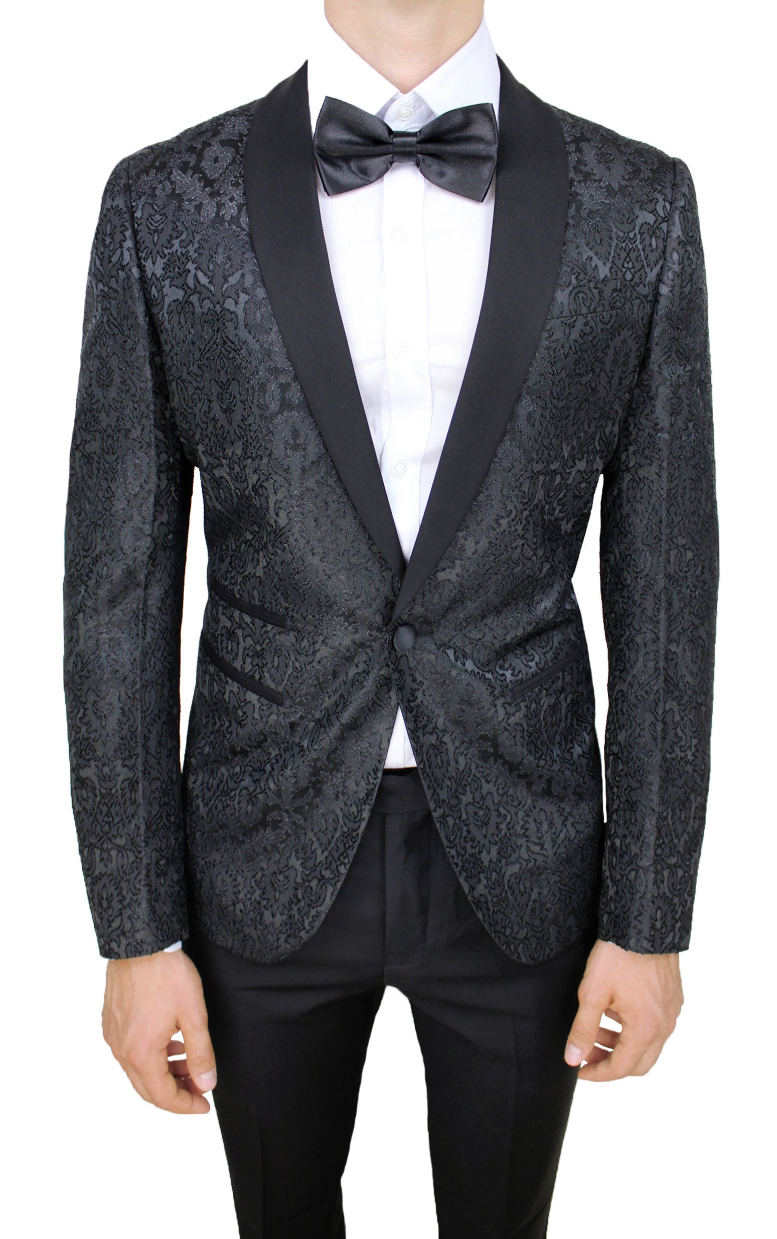 Abito Completo Uomo Sartoriale Tessuto Raso Damascato Floreale Vestito Smoking Elegante Cerimonia