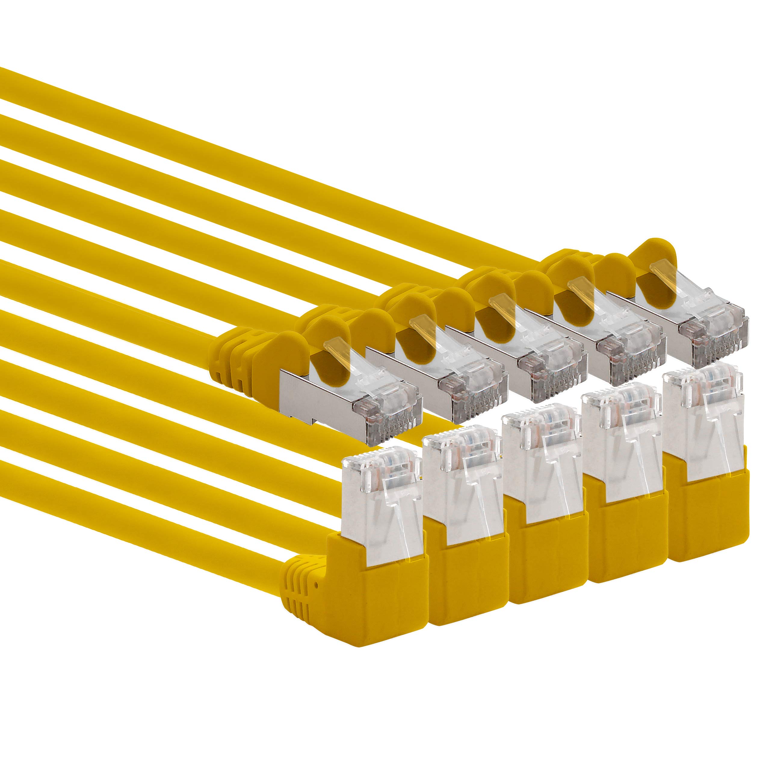 1aTTack.de 366159 Cat.6 Netzwerkkabel Winkel 90 Grad 1m - gelb - 5 Stück - Cat6 Patchkabel (SFTP PIMF) 1000Mbit/s Rj 45 Stecker - 5 x 1m Meter gelb