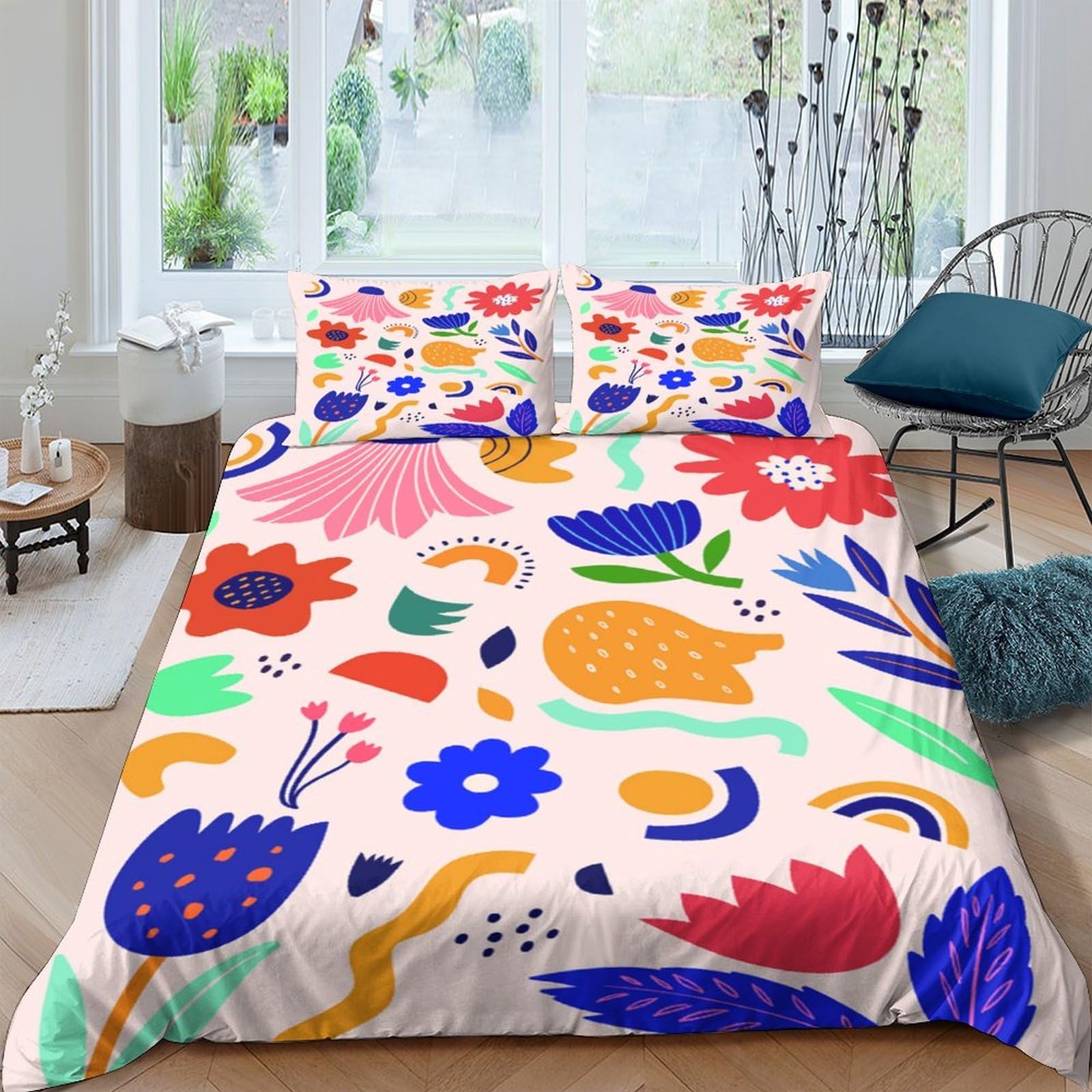 Unrxjzlvm Style-5 Colourful Floral Pattern Microfiber Duvet Set Teens Room