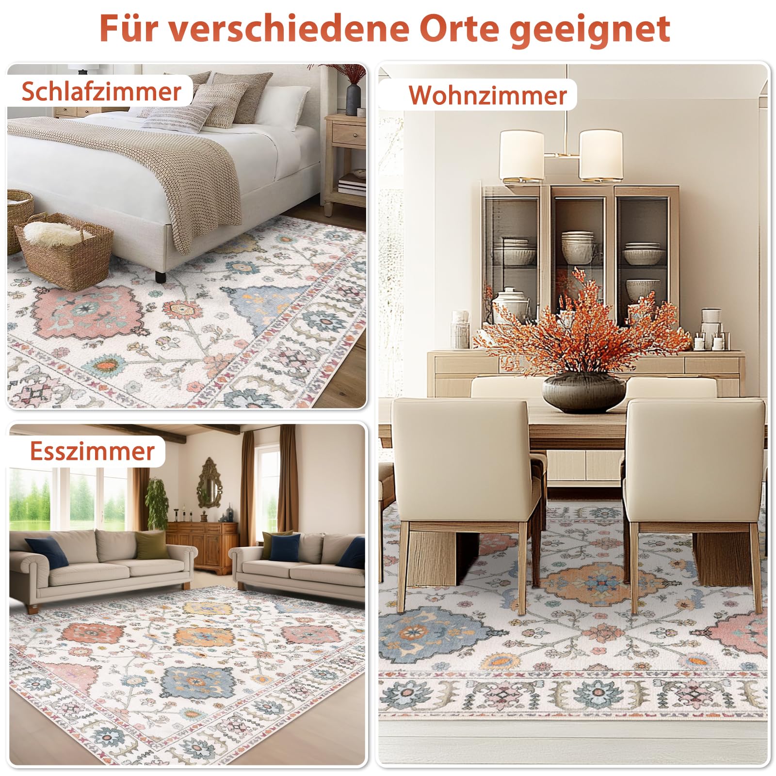 MAST DOO Boho Teppiche 160 x 230 cm Weich Waschbar rutschfest Schlafzimmer Esszimmer Küche Orientalisch Vintage