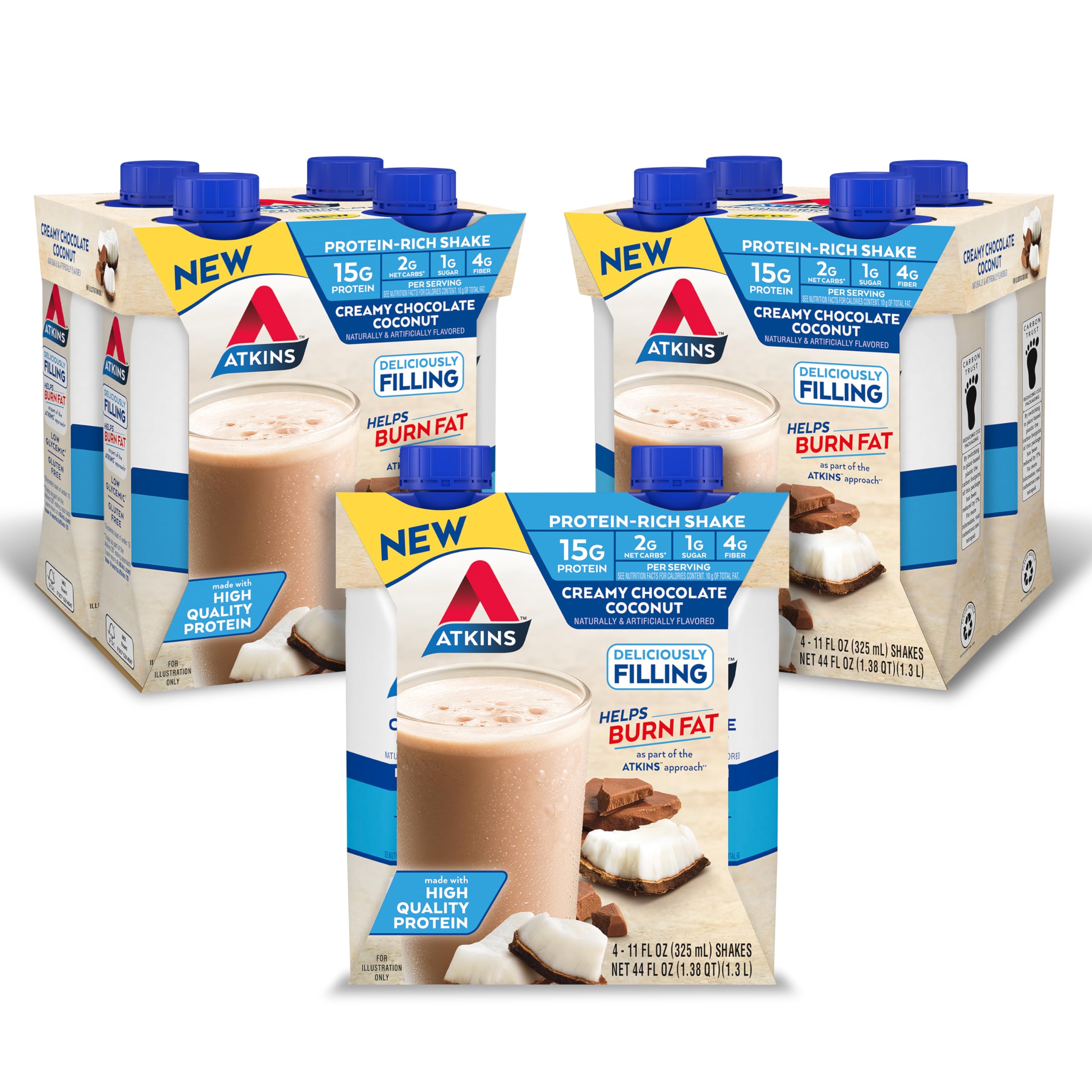 Creamy Chocolate Coconut Protein Shake, 15g Protein, 2g Net Carbs, 1g Sugar, Keto Friendly, 12 Count