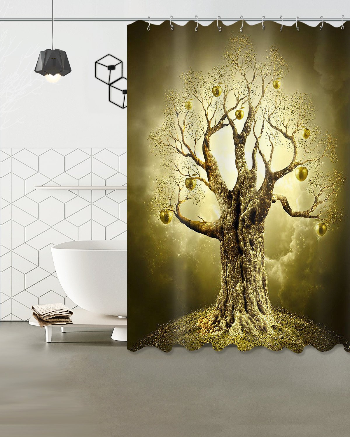 ABAKUHAUS Animali Tenda da Doccia, I bambini della fauna selvatica del fumetto, Tessuto Set di Decorazioni per il Bagno con Ganci, per la vasca da bagno, 175 cm x 200 cm, Arancia