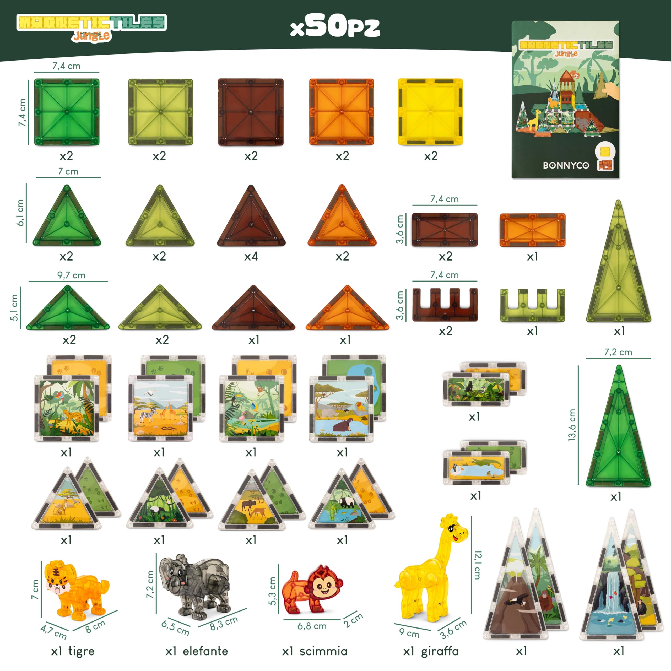 BONNYCO Costruzioni Magnetiche per Bambini con Figure di Animali 50 PCS. Magneti Bambini con Illustrazioni, Tessere Magnetiche. Giochi Magnetici Educativi, Regalo Bambino e Bambina 2D 3D, Natale