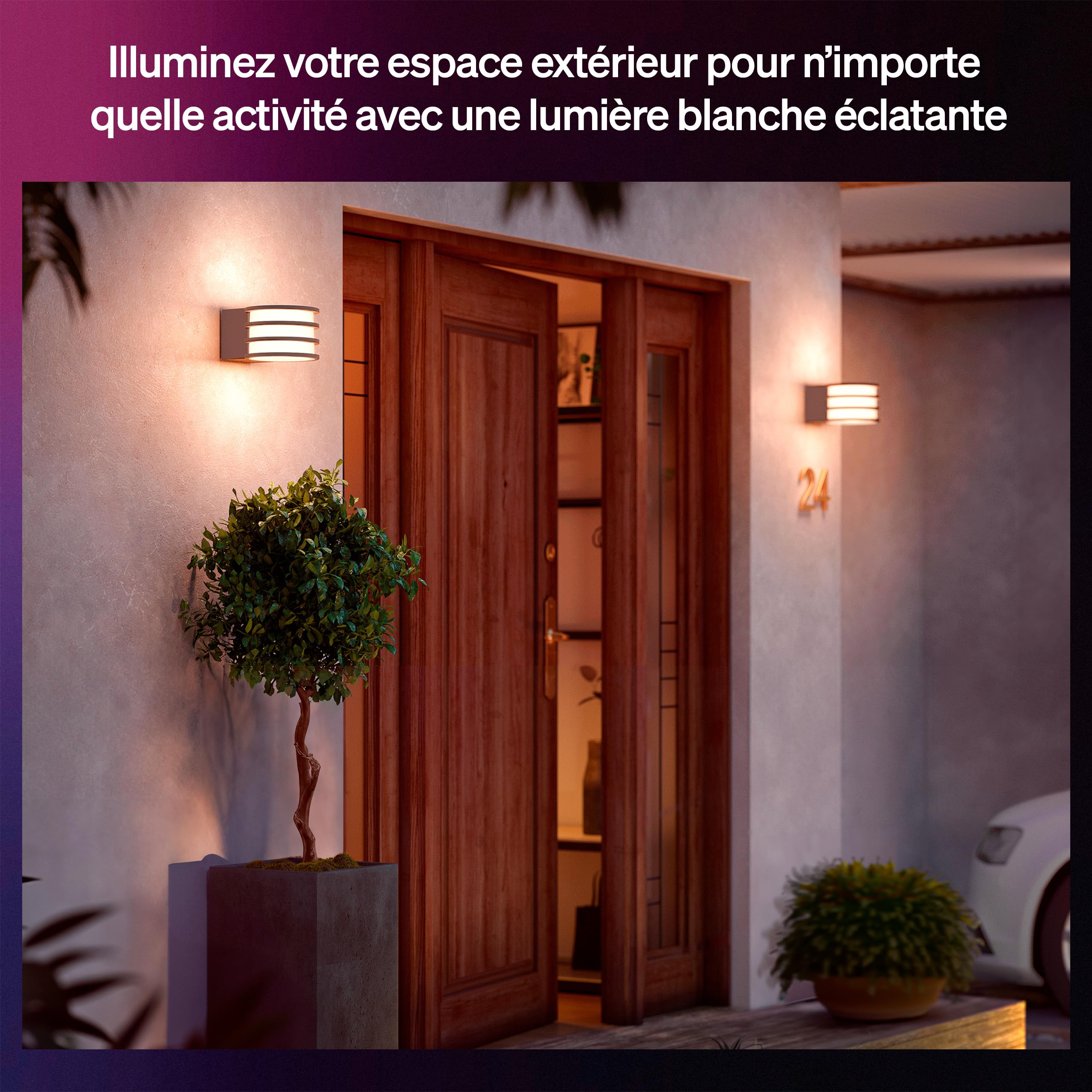 Philips Hue Lucca Applique Extérieur, Lumière Blanche et Multicolore Personnalisable, Vive 1100 lm, Ampoule A60 Incluse, Luminosité Variable, IP44 Résiste aux Intempéries, Compatible Matter, Zigbee