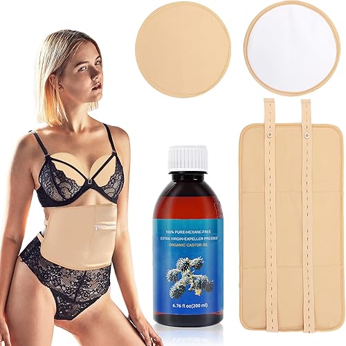 Paquete de 4 unidades de aceite de ricino para desintoxicación del hígado, paquete de aceite de ricino para pecho de alta absorción, paquete de