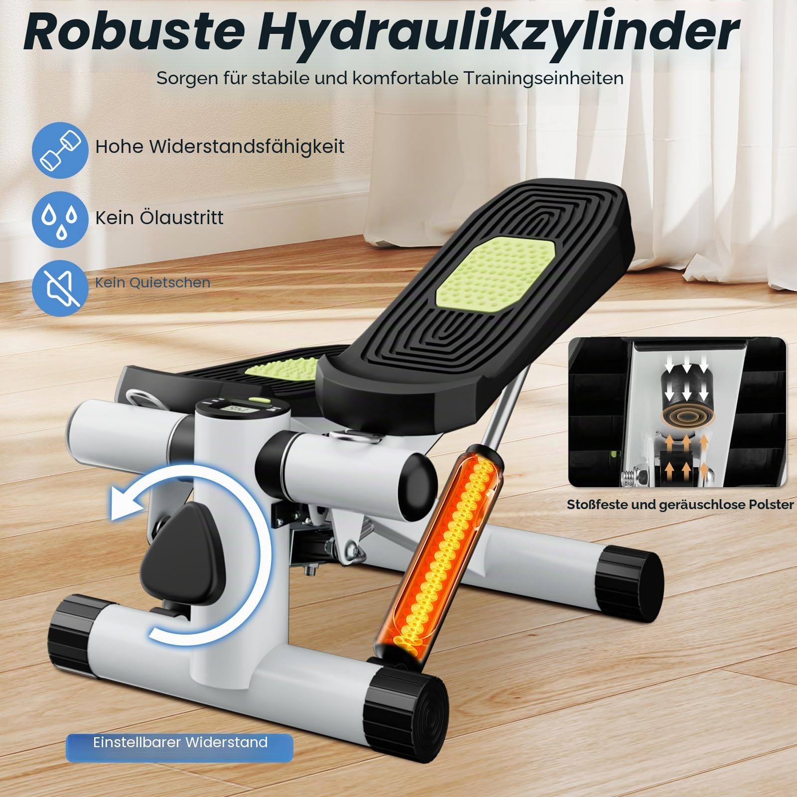 KOMFOTTEU Mini Stepper tragbar, Swing Stepper höhenverstellbar mit Widerstandsbändern, LCD-Bildschirm, rutschfeste Pedale, Fitnessgeräte bis 100 kg für Körpertraining, Übung