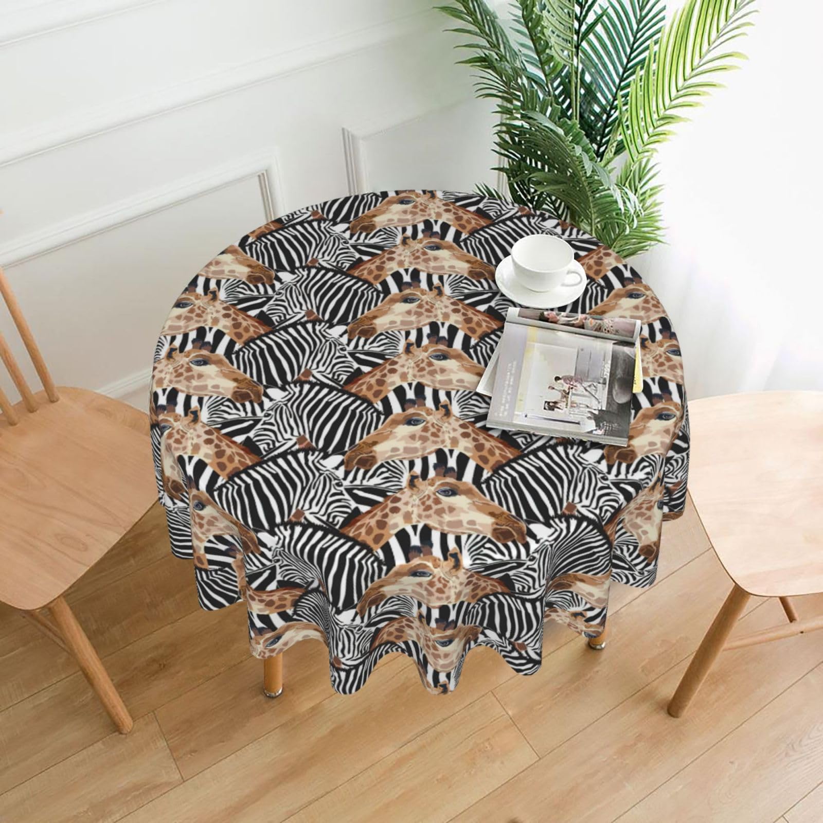 OKFSTY Zebra and Giraffe Print Round Tablecloth 60in for Wedding Elegant Polyester Cover for Party Reception Festive Dinner