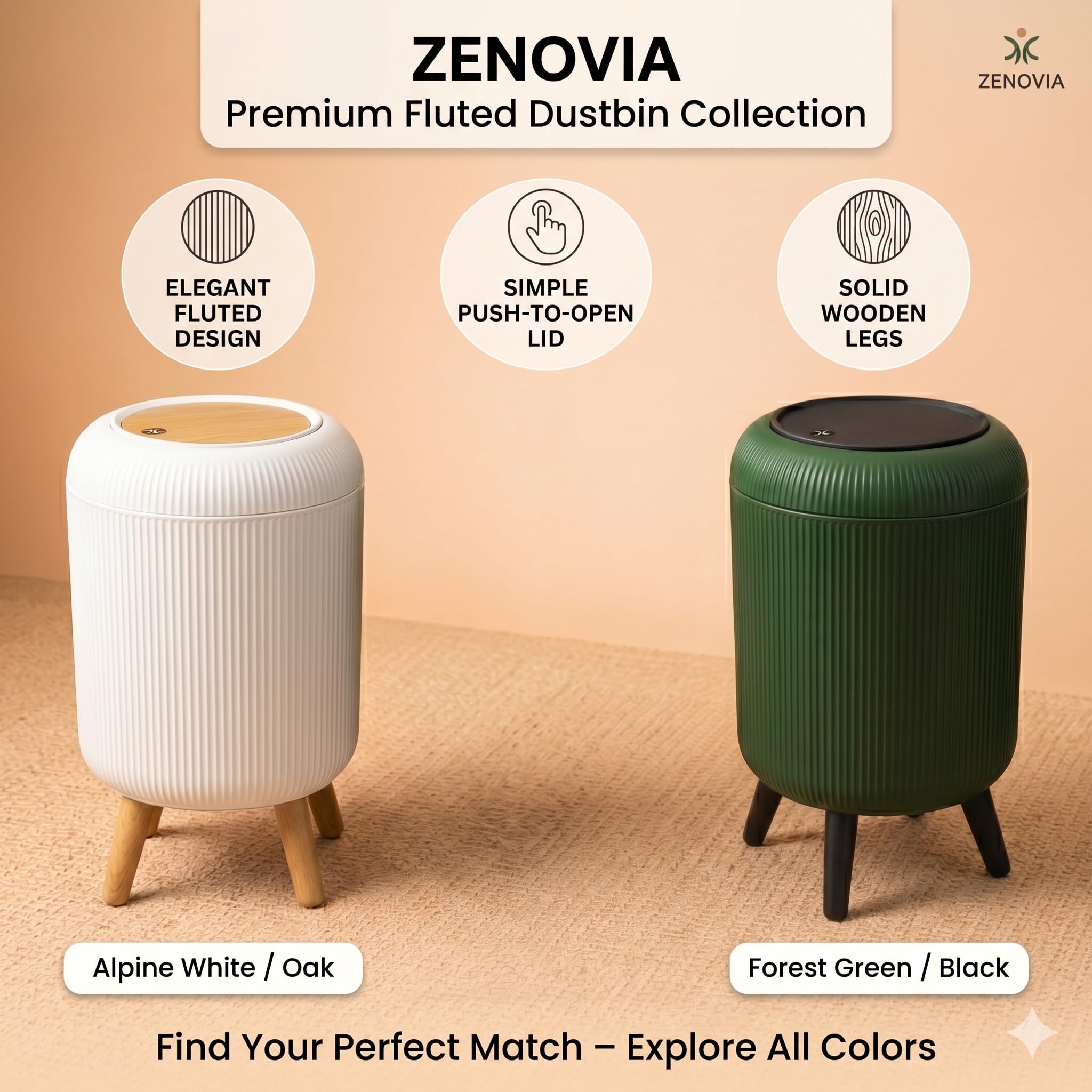 ZENOVIA White Floor Dustbin - Modern & Stylish -3