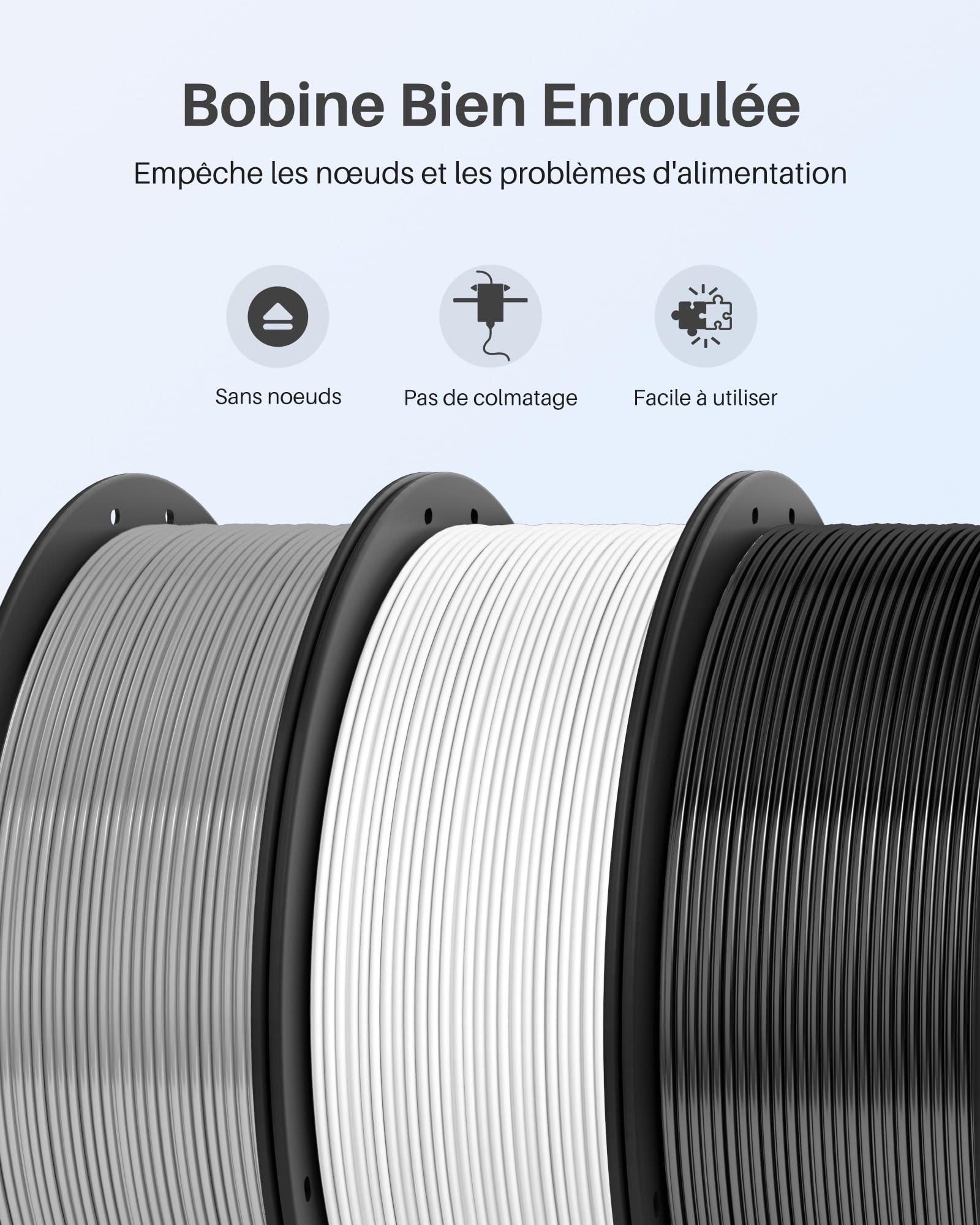 ELEGOO Filament PLA+ 1,75 mm Noir Blanc Rouge Franc Bleu Foncé 4KG, Filament PLA Plus Haute Résistance 3D Précision Dimensionnelle ±0,02 mm
