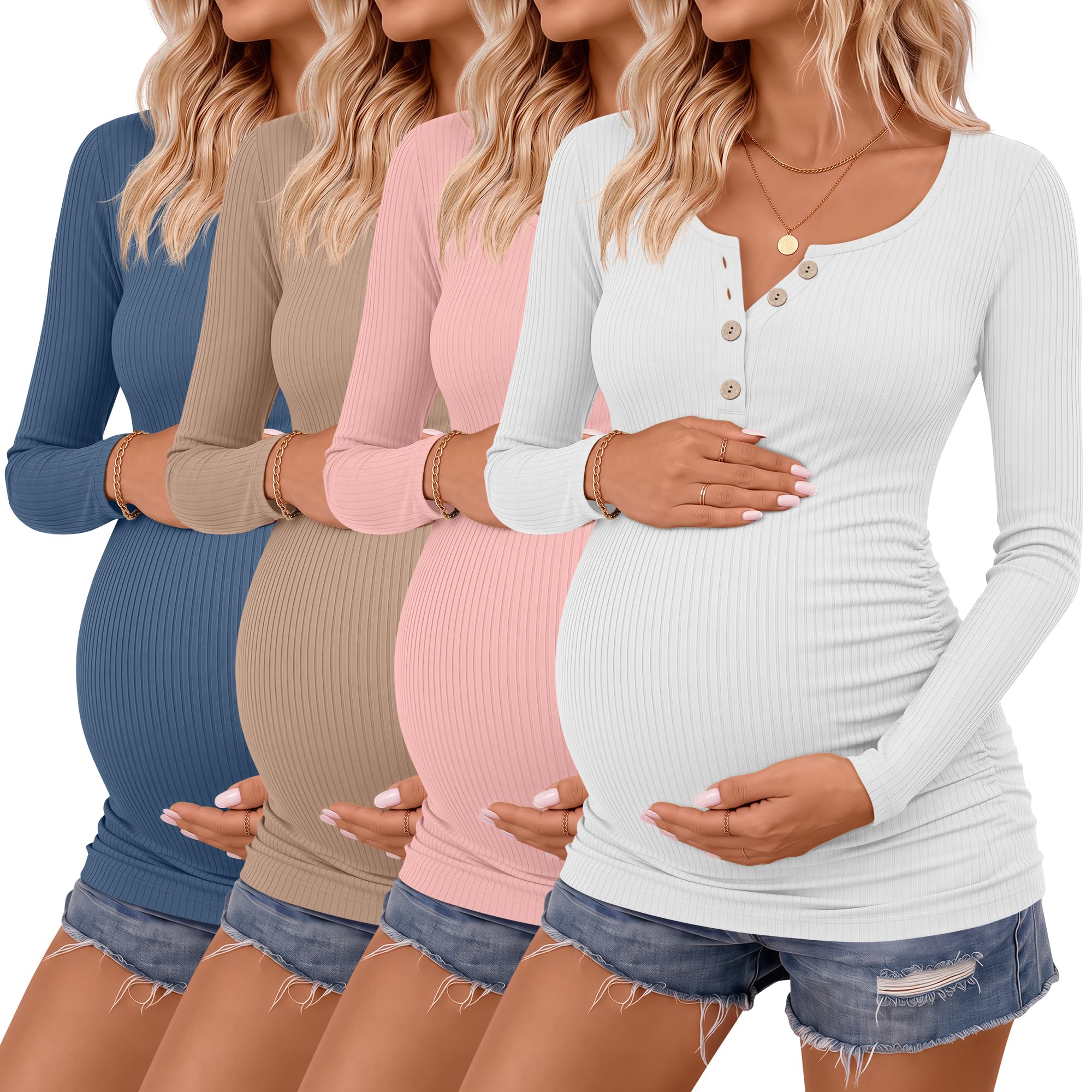 4 Pack Maternity Long Sleeve Shirts Pregnancy Tops