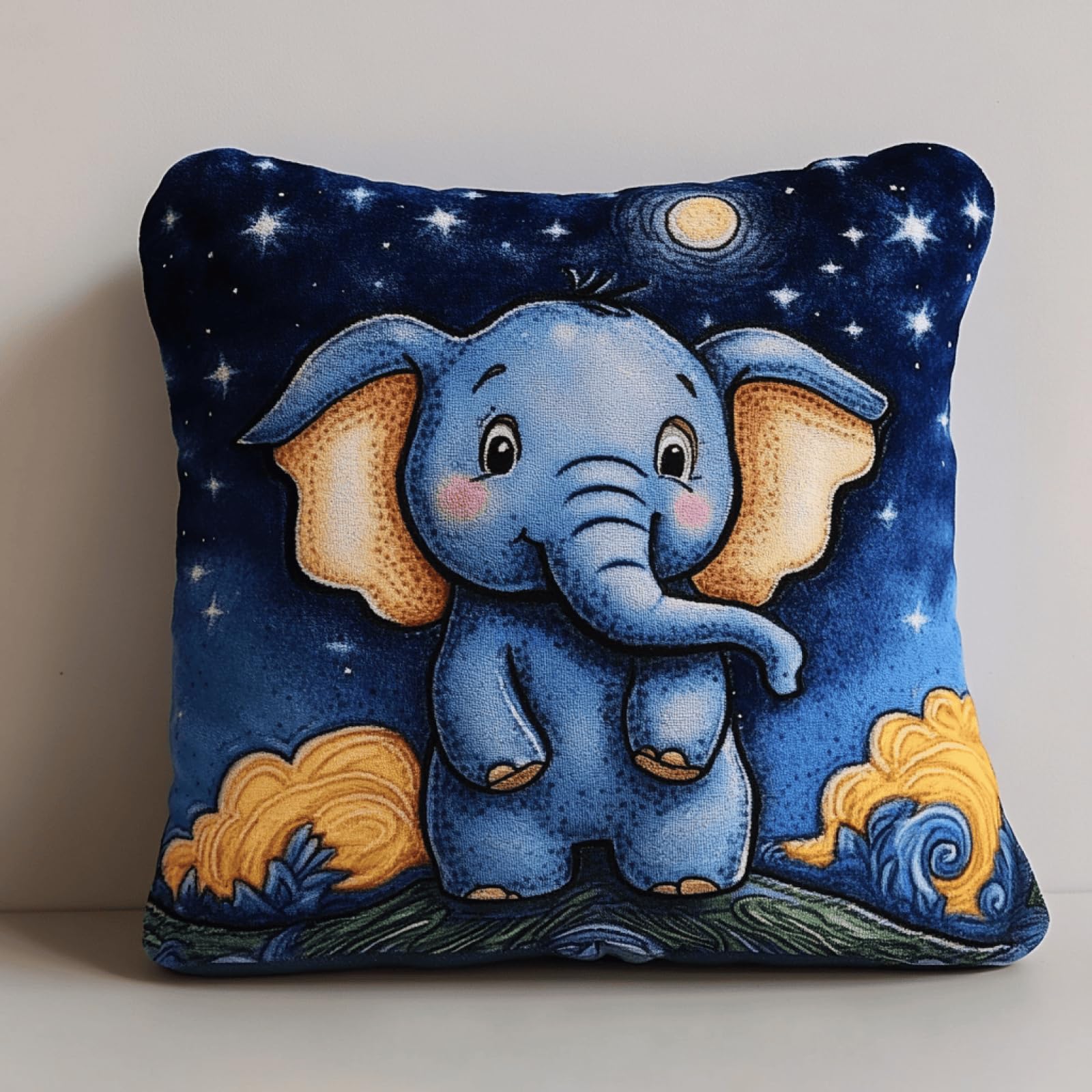 Taxpy Beginner Friendly Latch Hook Cushion Kit,Baby Elephant,17x17in Pillow Cover with Printed Canvas,Complete DIY Craft Set with Soft Yarn,Hook and Instructions