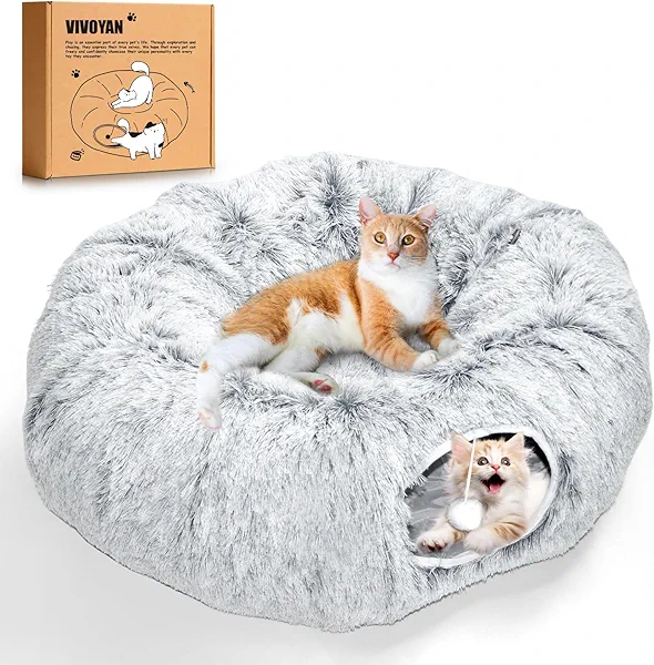 VIVOYAN Multifunctional Cat Tunnel Toy - XL Interactive Cat Play Tunnel with Climbing Holes and Thick Resting Mat, Ideal for Mult Homes and Extended Playtime (Ash Gray)