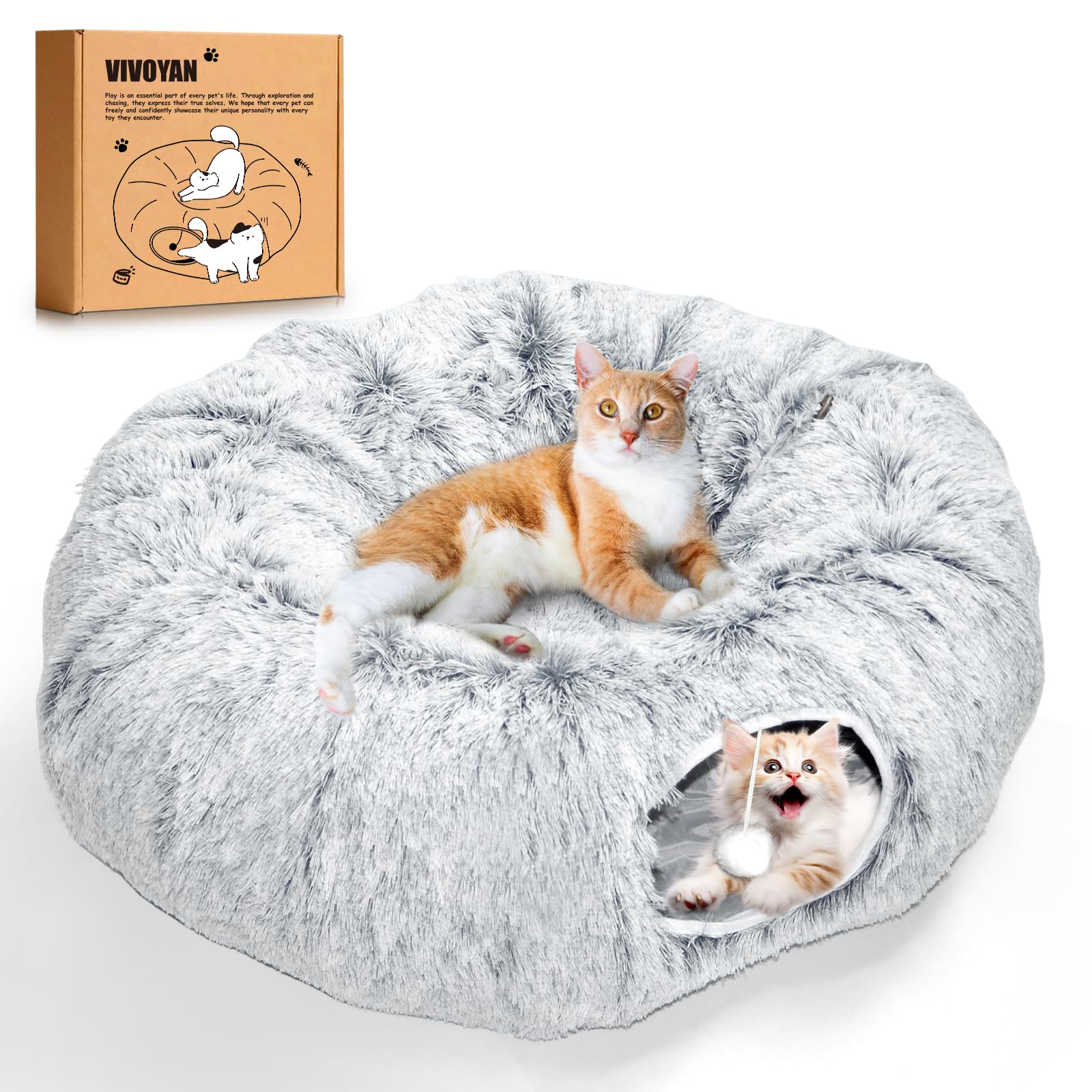 VIVOYAN Multifunctional Cat Tunnel Toy - XL Interactive Cat Play Tunnel with Climbing Holes and Thick Resting Mat, Ideal for Mult Homes and Extended