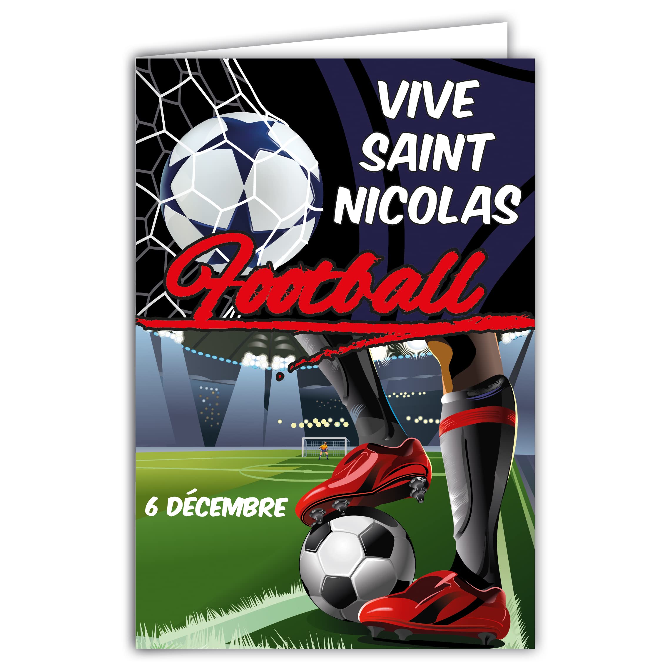 Afie 68-1310 Card with Envelope Vive Saint Nicholas 6 December Football Player Attending Defender Guardian Goal Round Ball Supporter Friends Exchange Team Blood and Gold Dane