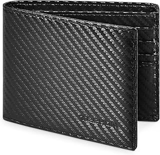 Wallets Mens RFID Blocking Carbon Fibre Leather Wallets for Men UK, Mens Wallets with 10 Credit Card Holder, 2 ID Windows, 2 Banknote Compartments, Bi-Folded Card Wallet with Gift Box- Black