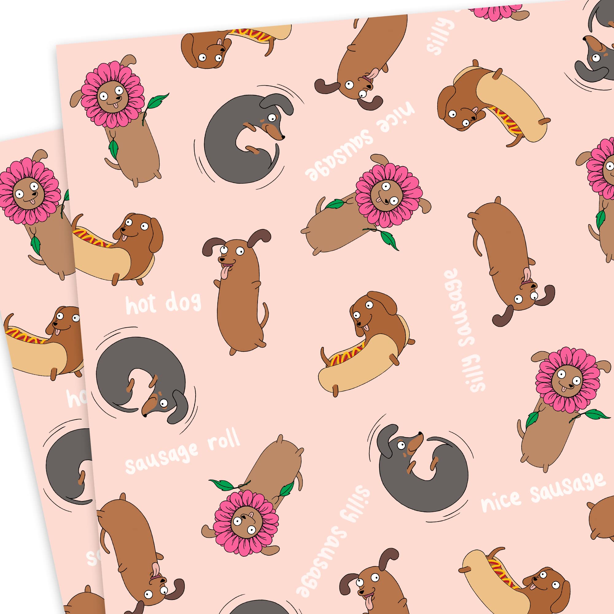 Sausage Dogs Gift Wrap 2 Sheets Wrapping Paper - Birthday, Anniversary, Present
