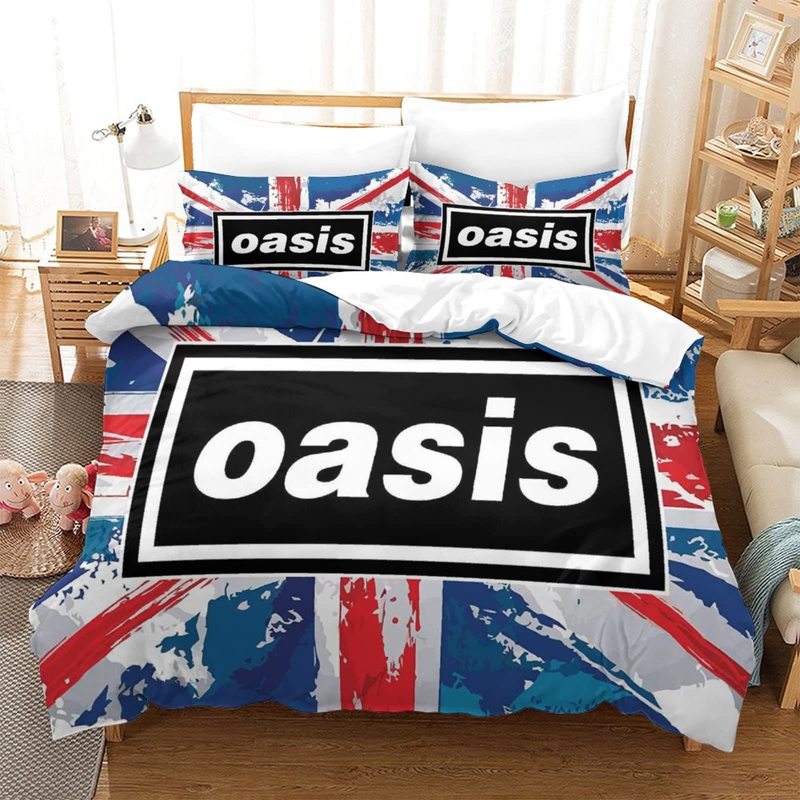 Kuokuo Oasis Band Duvet Covers Sets With Pillowcases Textile Decor Bedclothes For Girls Boys With Zipper Closure Soft Microfiber Bedding Set 3Pcs King（220x240cm）