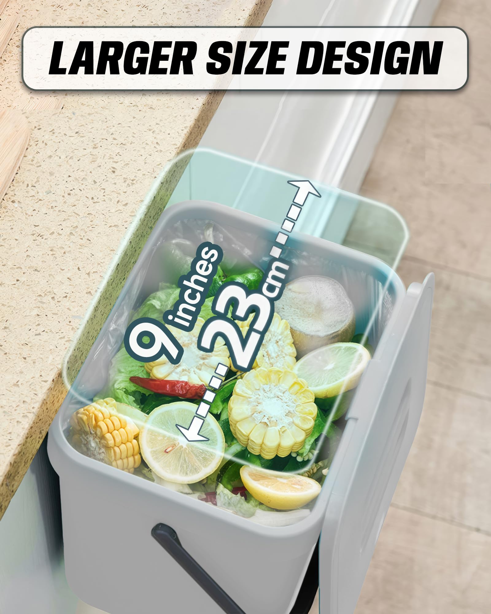 Kuchenny kosz na kompost – wiszący kosz na śmieci z pokrywką, do kuchni, łazienki, pod zlewem, kuchenny kosz na śmieci z pokrywką, 12 l (biały)
