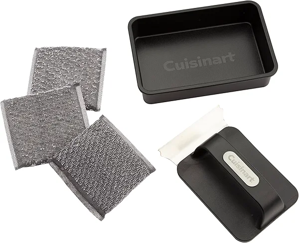Cuisinart 5-Piece Grill & Griddle Scrubber Set, Bristle Free Stainless Steel 3 Steam Cleaning Sponges with Water Tray, Perfect for Grill & Griddle Cleaning Easy Stain Remover, BBQ & Camping Tool