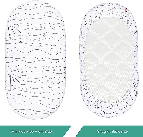 Miniatura 9 de TansyPanda - Sábanas de moisés para Dream on Me Traveler portátil, amapola, noche de noche, horizontal, olas, loto, conchas marinas, encaje, moisés