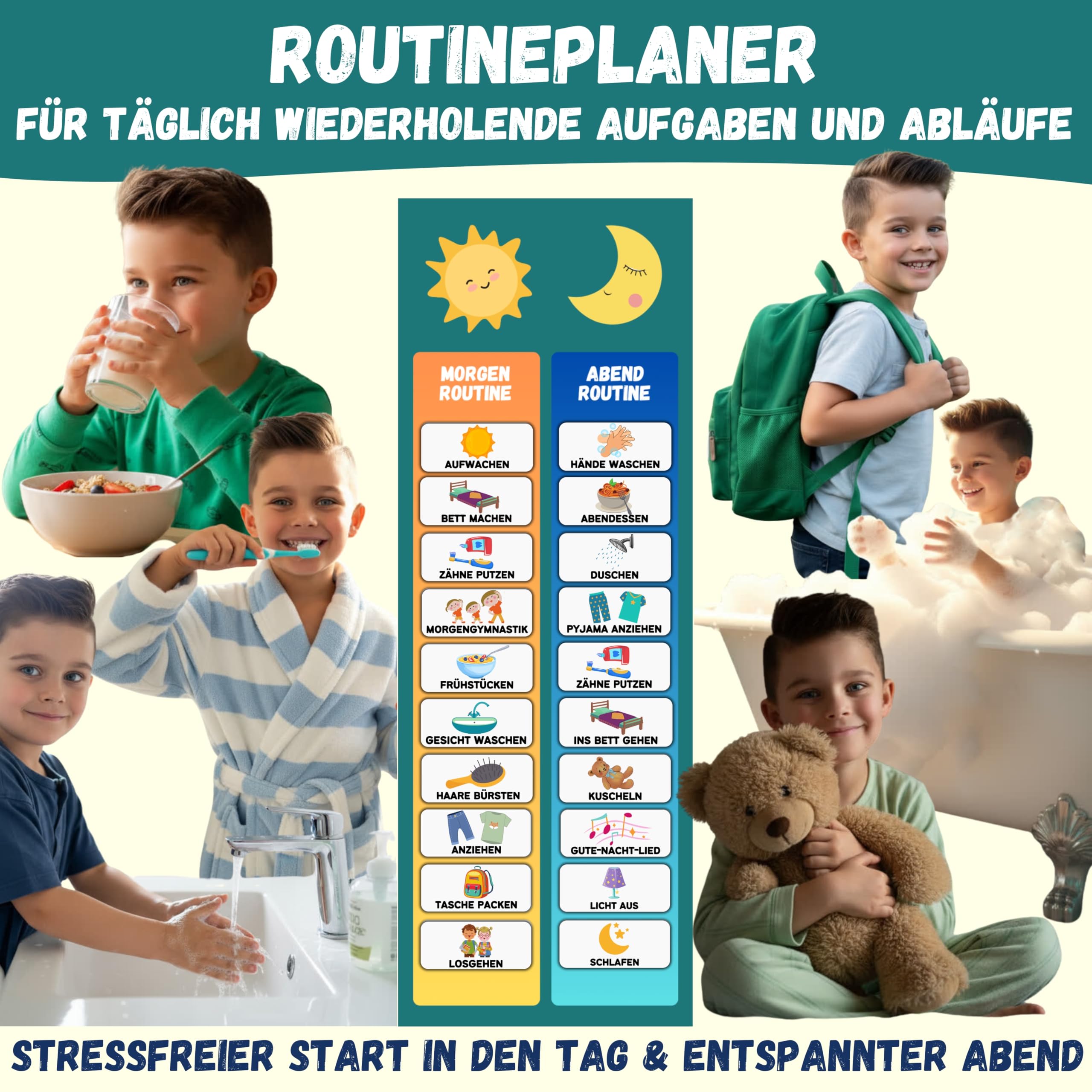 Montessori, agenda settimanale per bambini, lavagna magnetica con 250 magneti, scatola portaoggetti, cordoncino e penna, scrivibile e lavabile, agenda di routine per bambini (verde)
