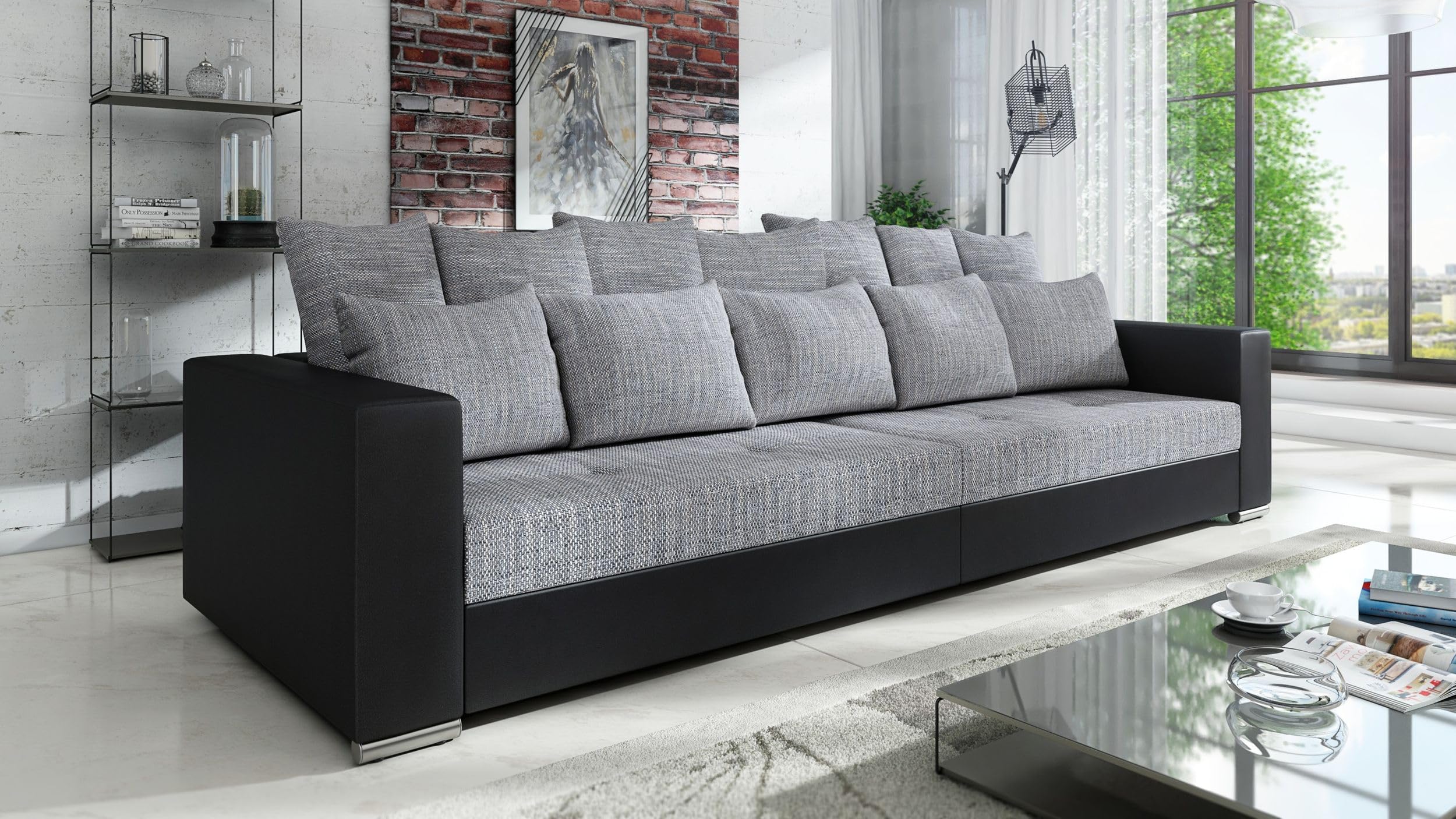 Kuechen-preisbombe Modernes Big Sofa Wohnlandschaft Sofa Couch Jumbo XXL 2 - Schwarz - Hellgrau