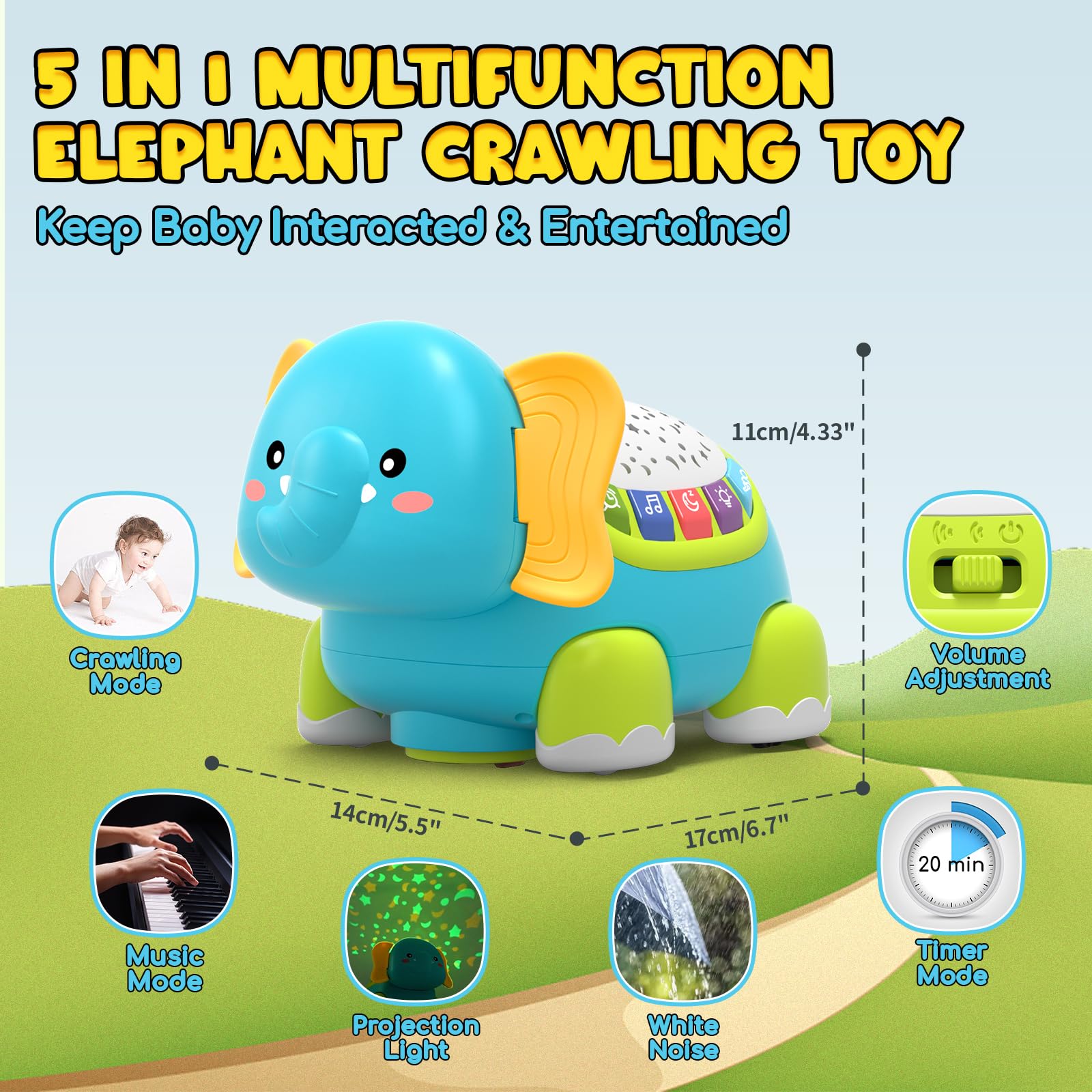 Lehoo Castle Elefanti Musicale Proiettore Giochi Bambini 1 Anno, Gioco per Gattonare con Musica e Luci, Regalo Giochi Neonato 3-6-9-12 Mesi, Idea Regalo di Compleanno Bambino