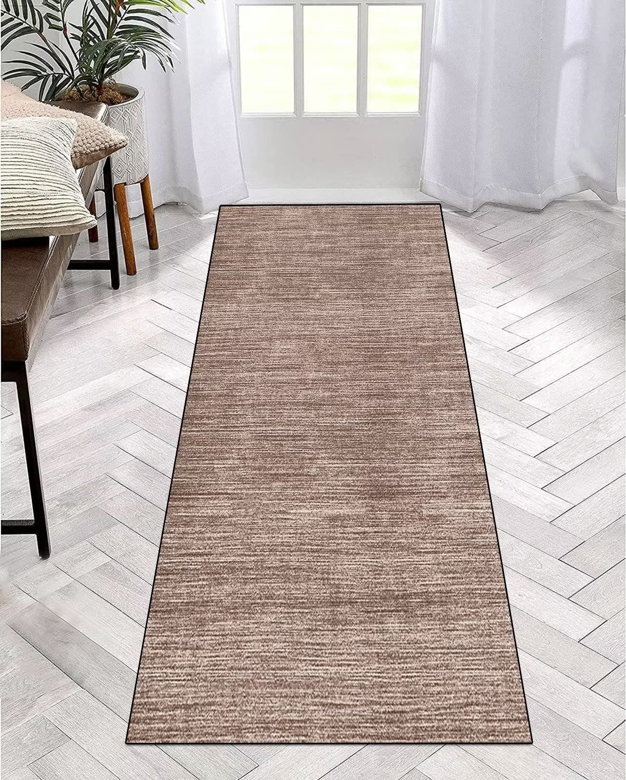Alfombra de pasillo por metros, color marrón, antideslizante, 70 x 200 cm, lavable, moderna, moderna para dormitorio, salón
