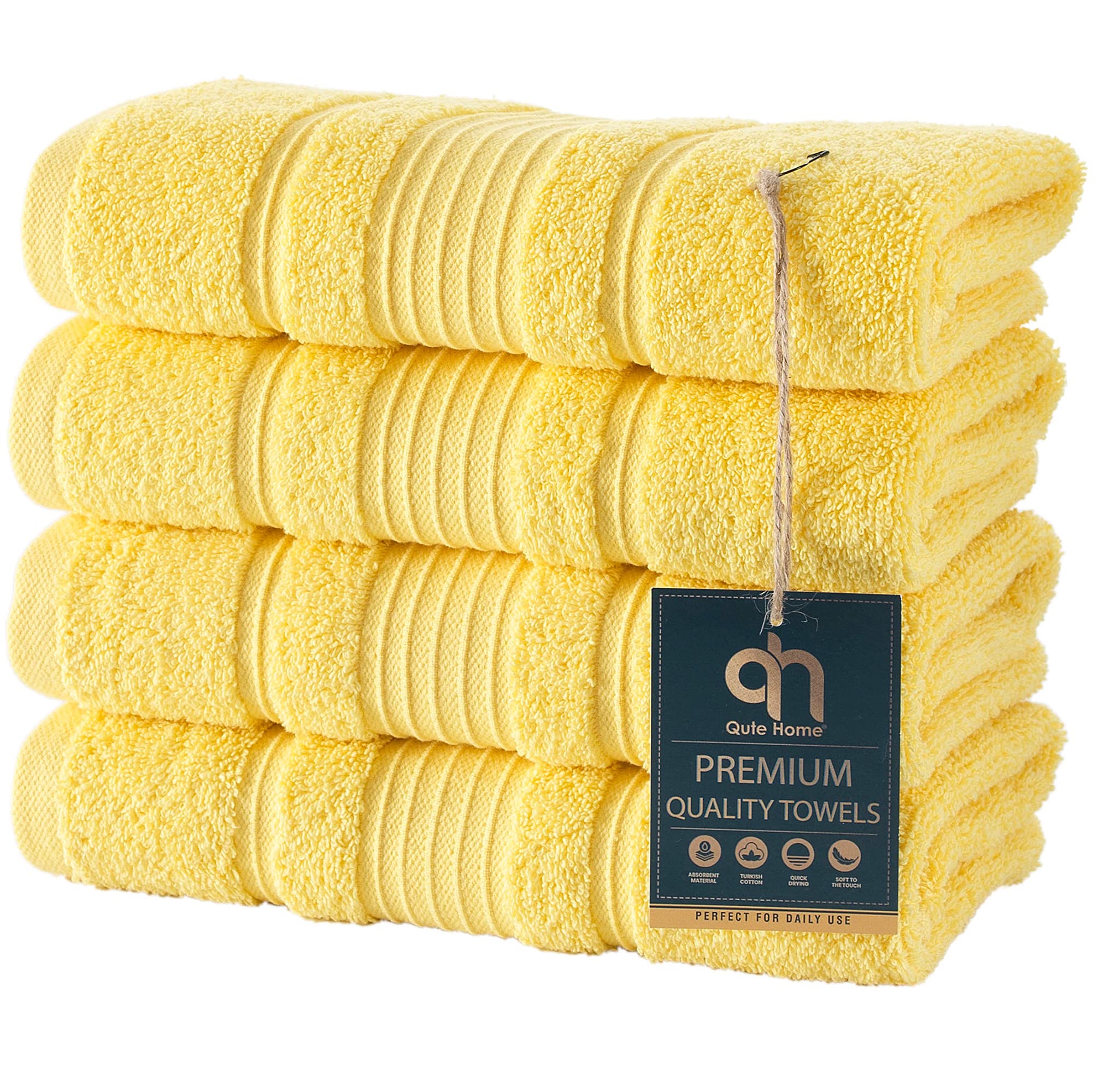 Serviette de bain en coton turc pour les mains, lot de 4 essuie-mains jaunes absorbants