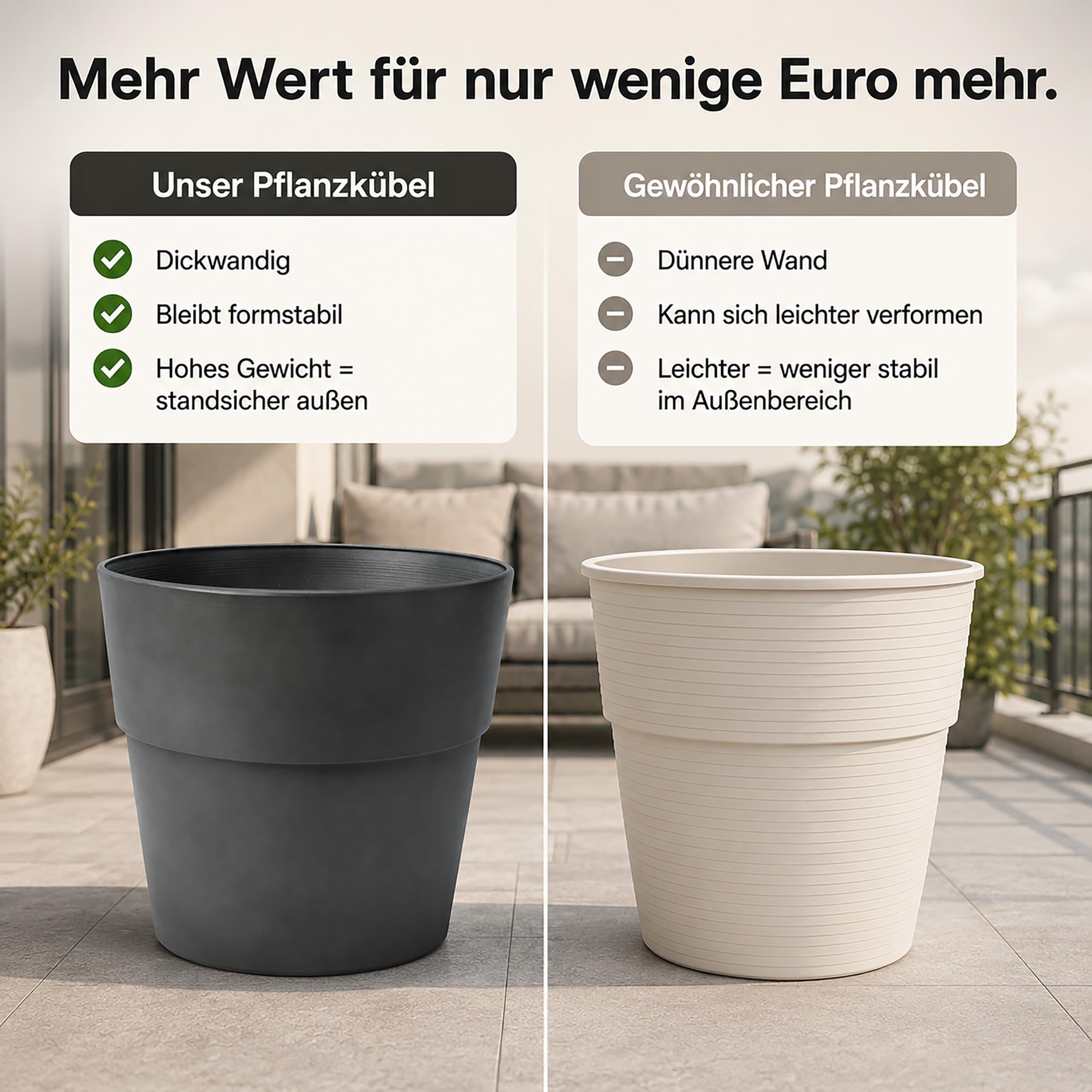 Zedelmaier 2er-Set Blumentöpfe Outdoor, wetterfest, 34,5 cm, Steingrau | Dickwandige Übertöpfe, stabil & standfest, matte Betonoptik, Blumentopf außen für Balkon, Terrasse, Garten & Hauseingang