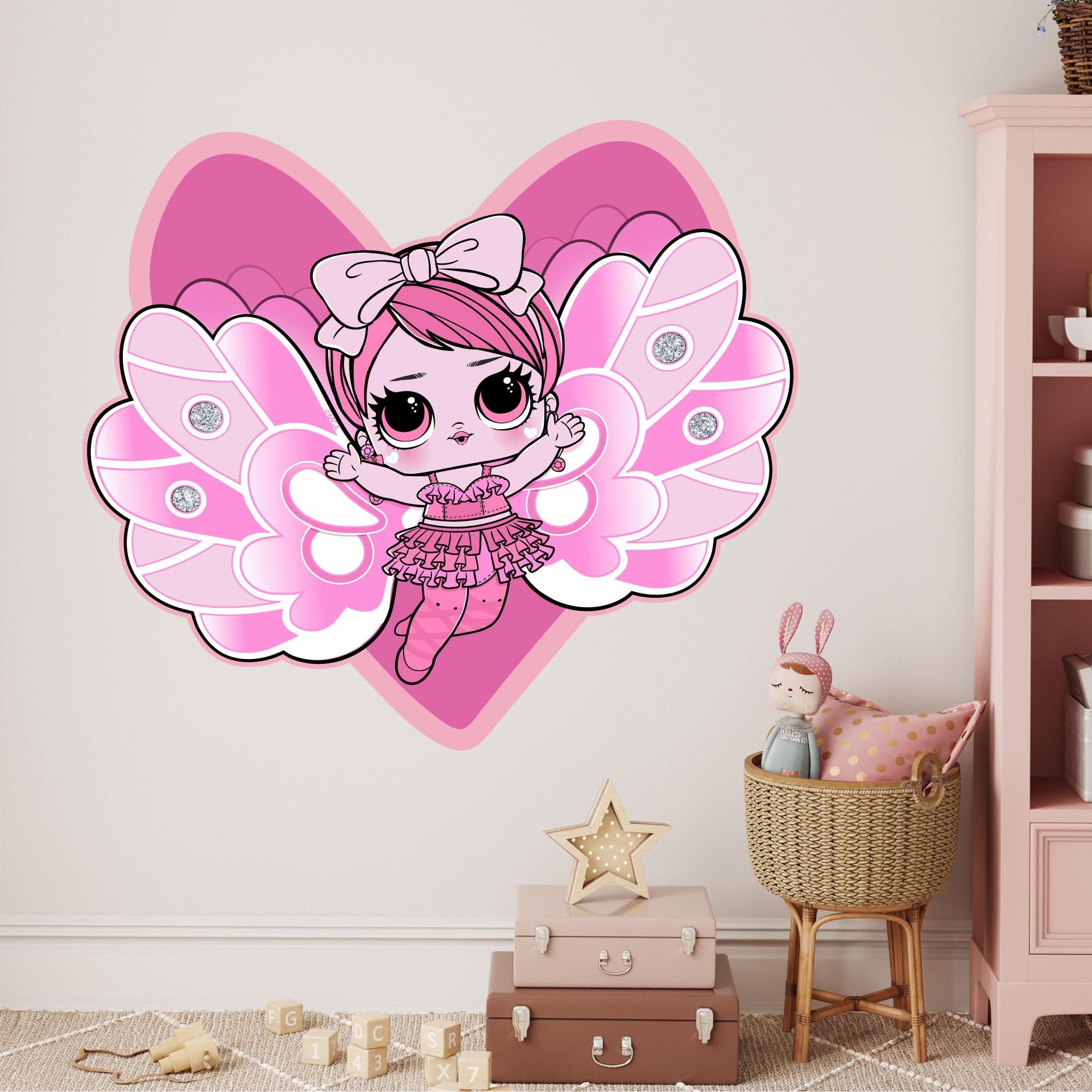L.O.L Surprise! Wall Sticker - Fairies Miss Rainbow Pink Wall Decal Art (60cm Width x 50cm Height)