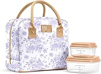 Vista 11 de Fit & Fresh Bloomington - Lonchera grande aislada para trabajar con contenedores, resistente a las manchas, cierre de cremallera, pequeñas flores