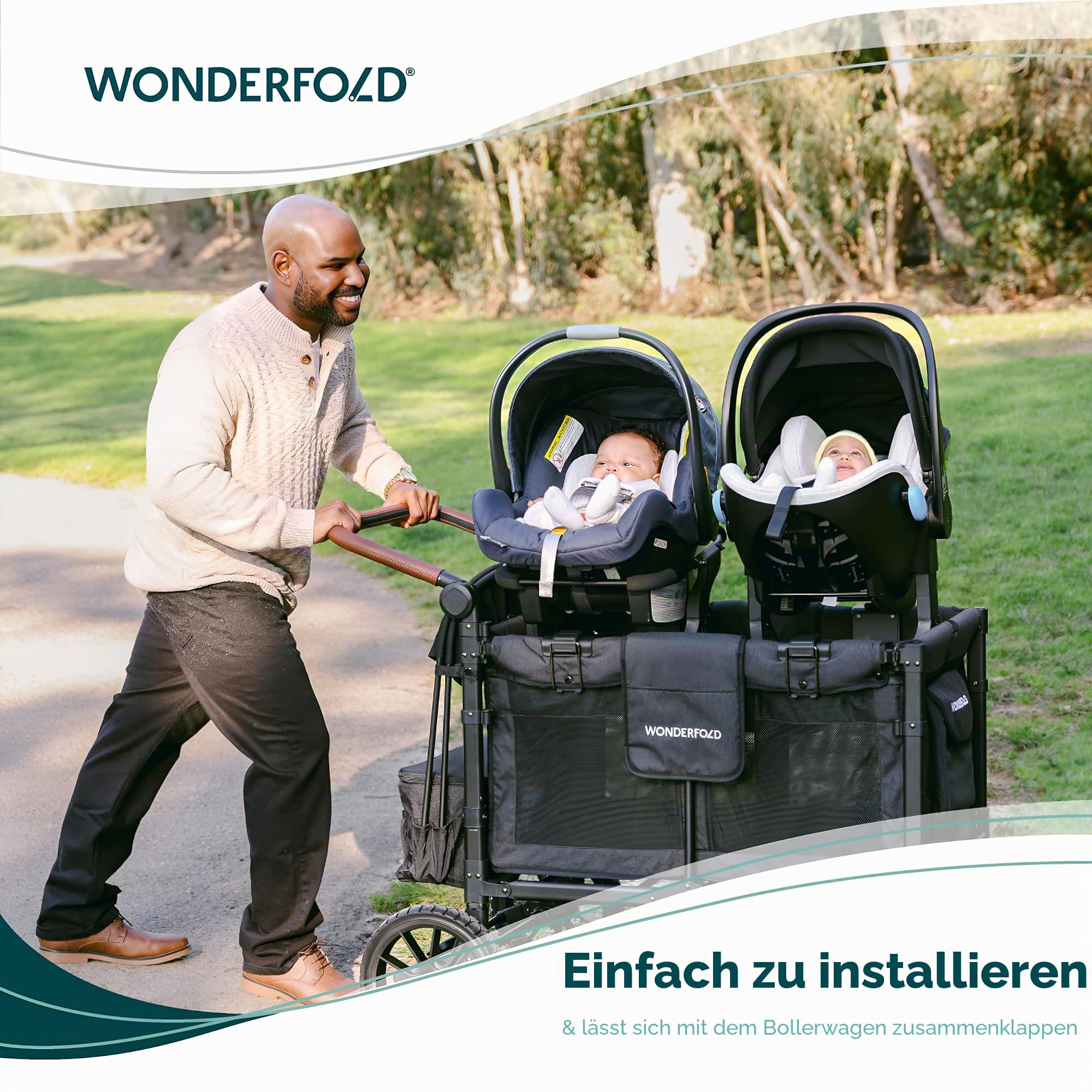 WonderFold KinderVan W2 Serie Autositz-Adapter: Sichere Befestigung der Babyschale für euer Baby und ein Kind auf der gegenüberliegenden Bank