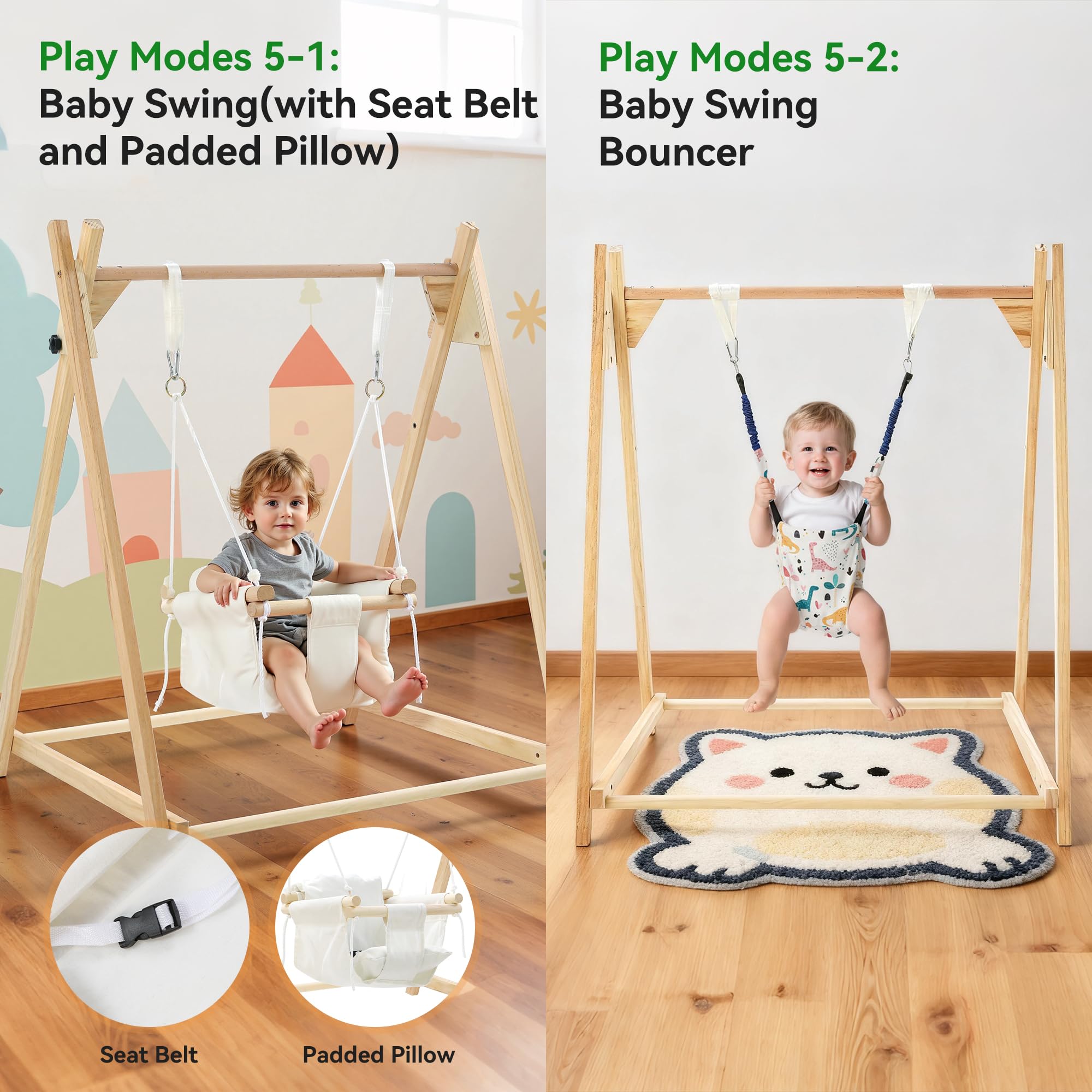 Ensemble balançoire pliable 5 en 1 pour bébé et enfant avec support, balançoire classique, balançoire, pull, hamac, tente de jeu pour enfants de 3 ans et plus